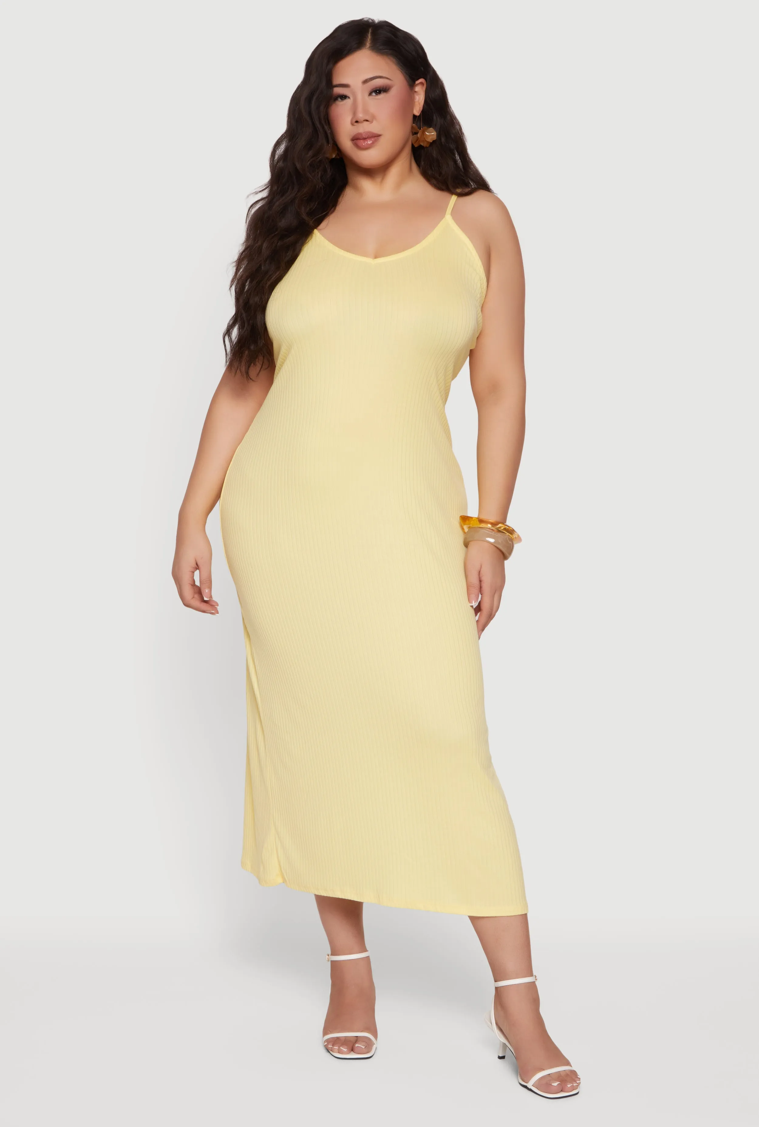 Plus Size Sleeveless Ribbed Knit Maxi Dress with Side Slit sold by Rainbow product image thumbnail 2