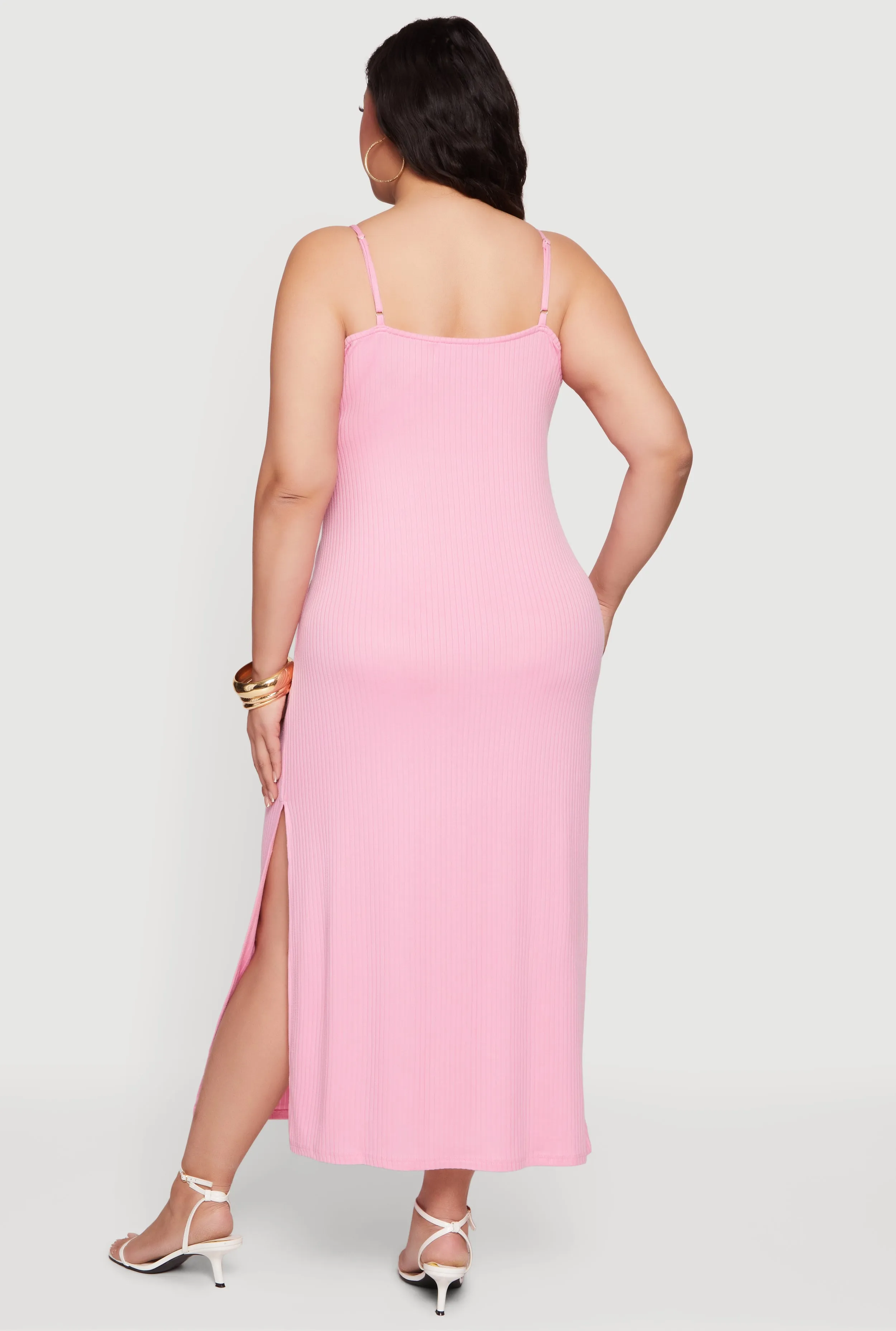 Plus Size Sleeveless Ribbed Knit Maxi Dress with Side Slit sold by Rainbow product image thumbnail 3