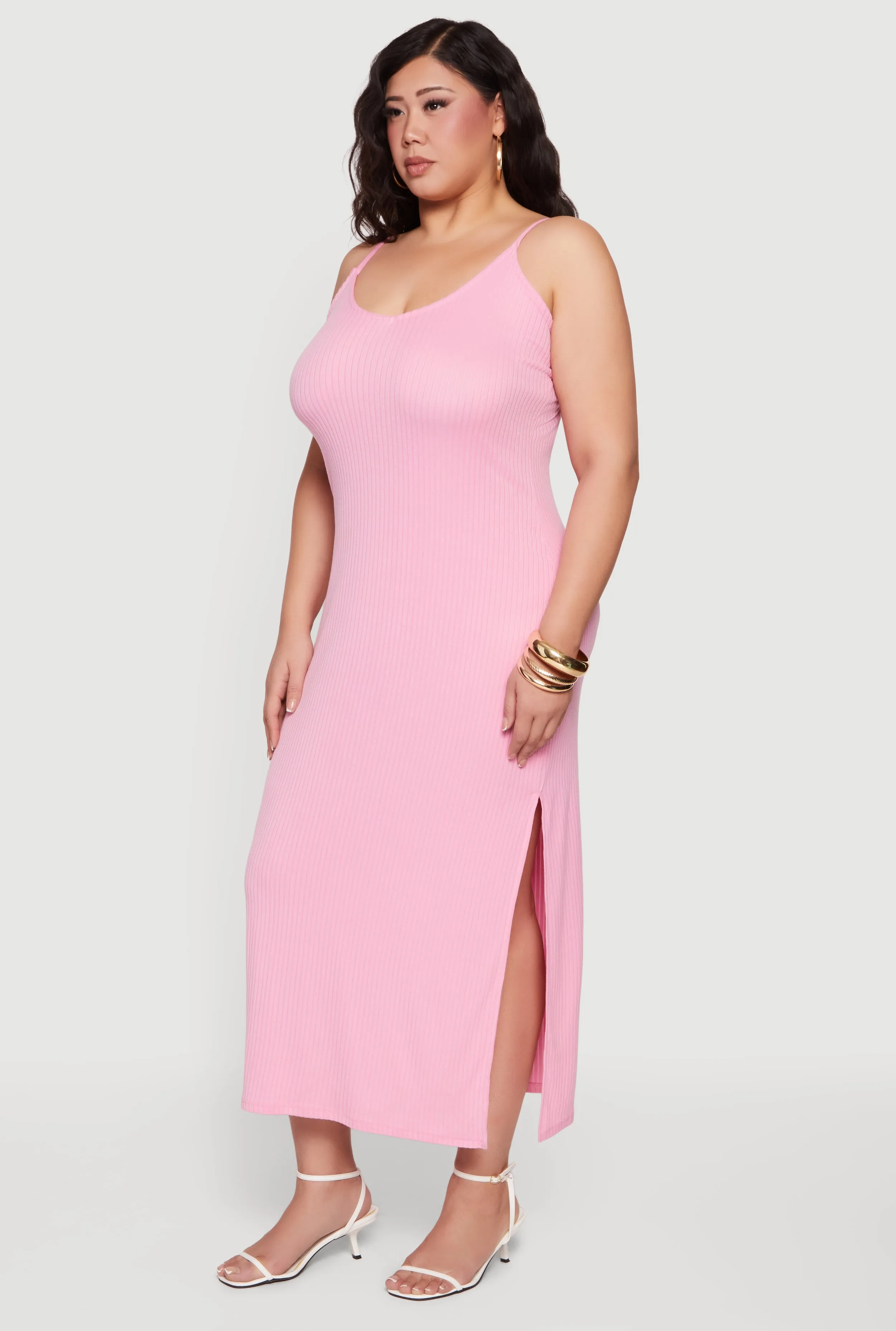 Plus Size Sleeveless Ribbed Knit Maxi Dress with Side Slit sold by Rainbow product image thumbnail 2