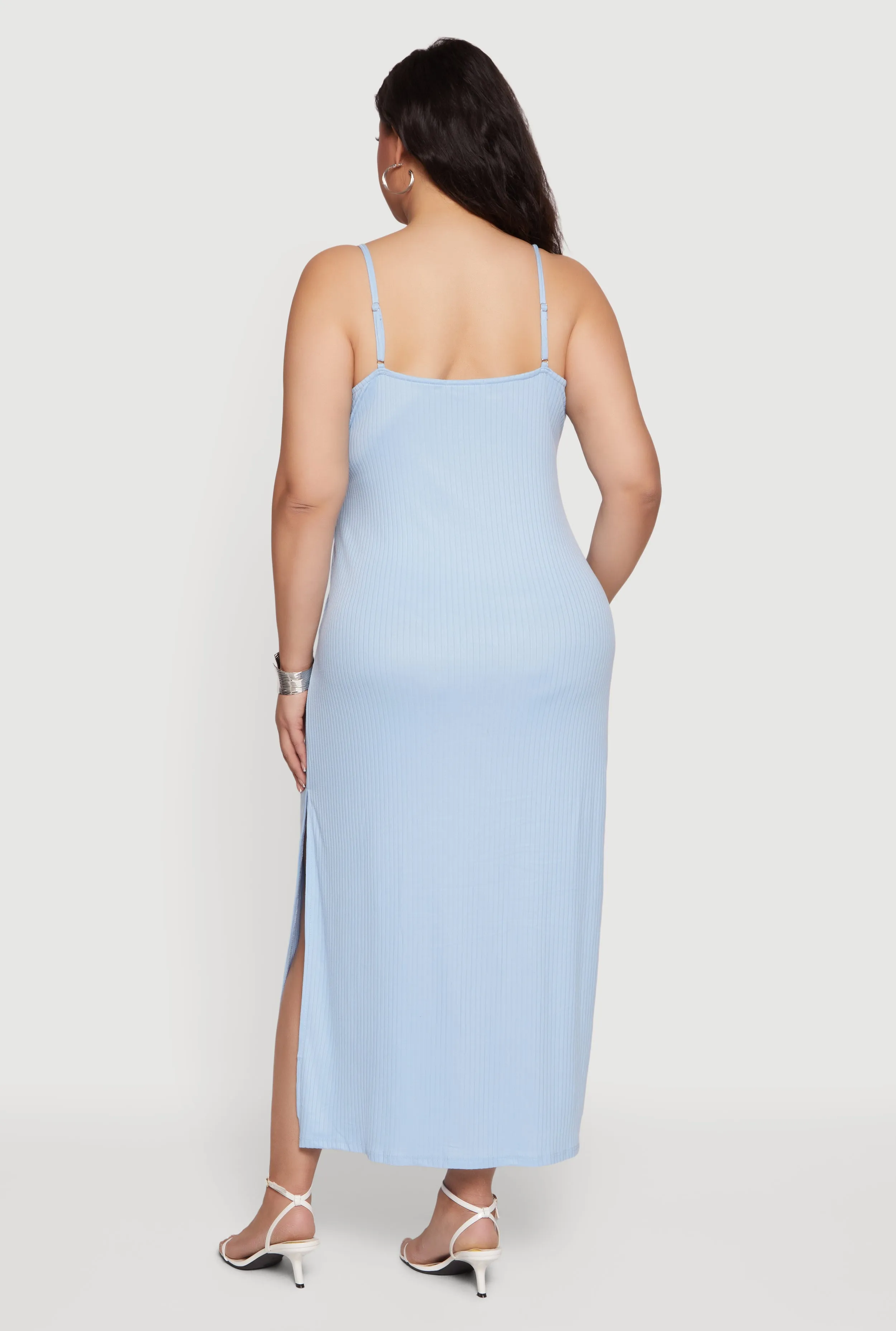 Plus Size Sleeveless Ribbed Knit Maxi Dress with Side Slit sold by Rainbow product image thumbnail 3