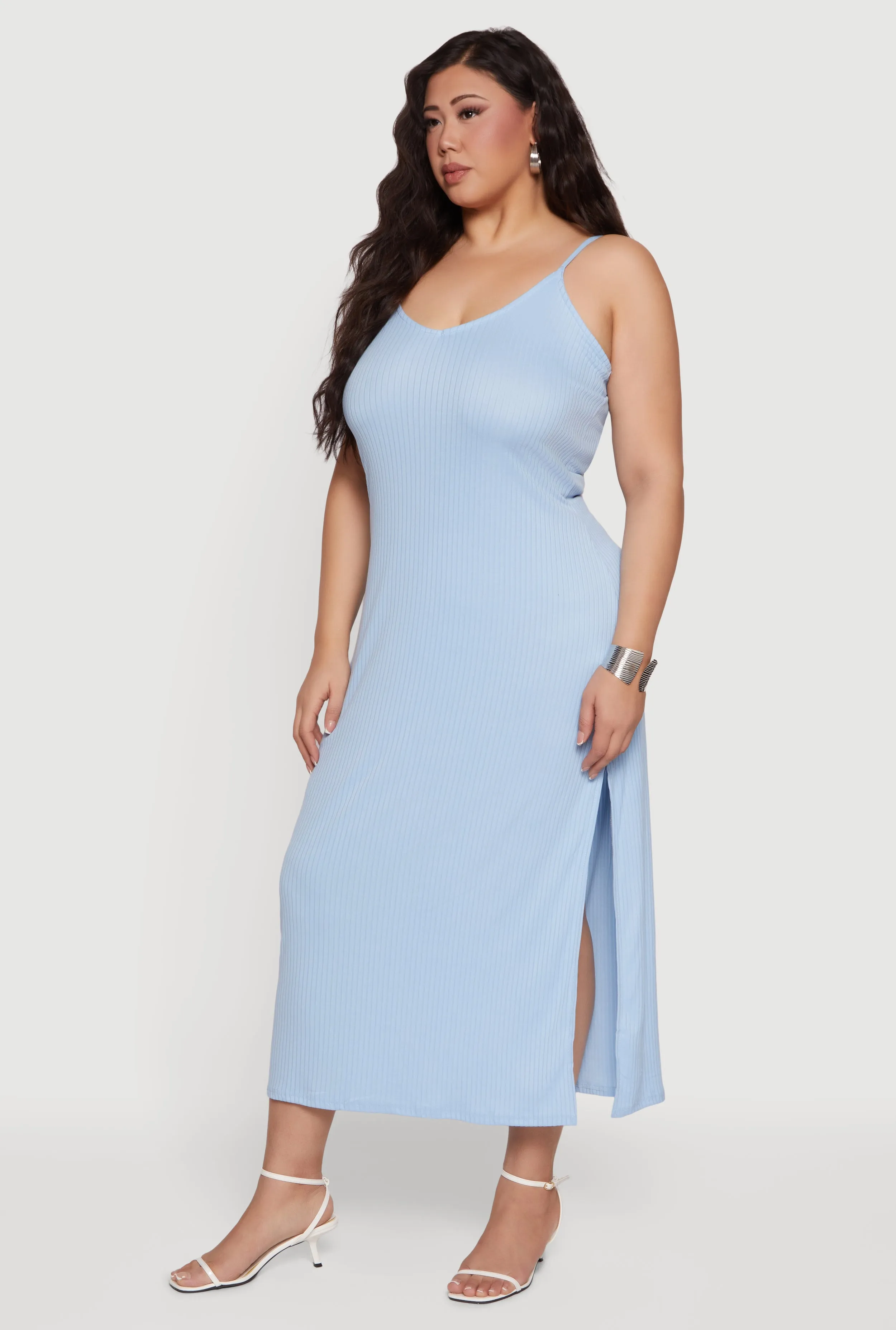 Plus Size Sleeveless Ribbed Knit Maxi Dress with Side Slit sold by Rainbow product image thumbnail 2