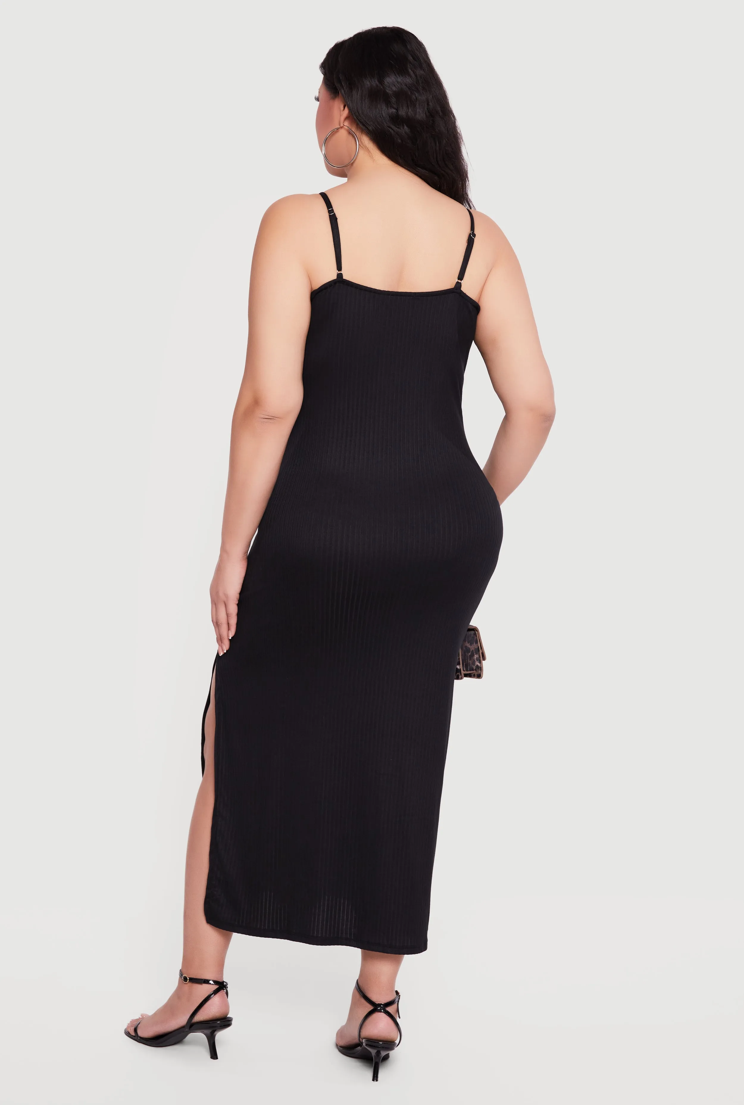 Plus Size Sleeveless Ribbed Knit Maxi Dress with Side Slit sold by Rainbow product image thumbnail 3