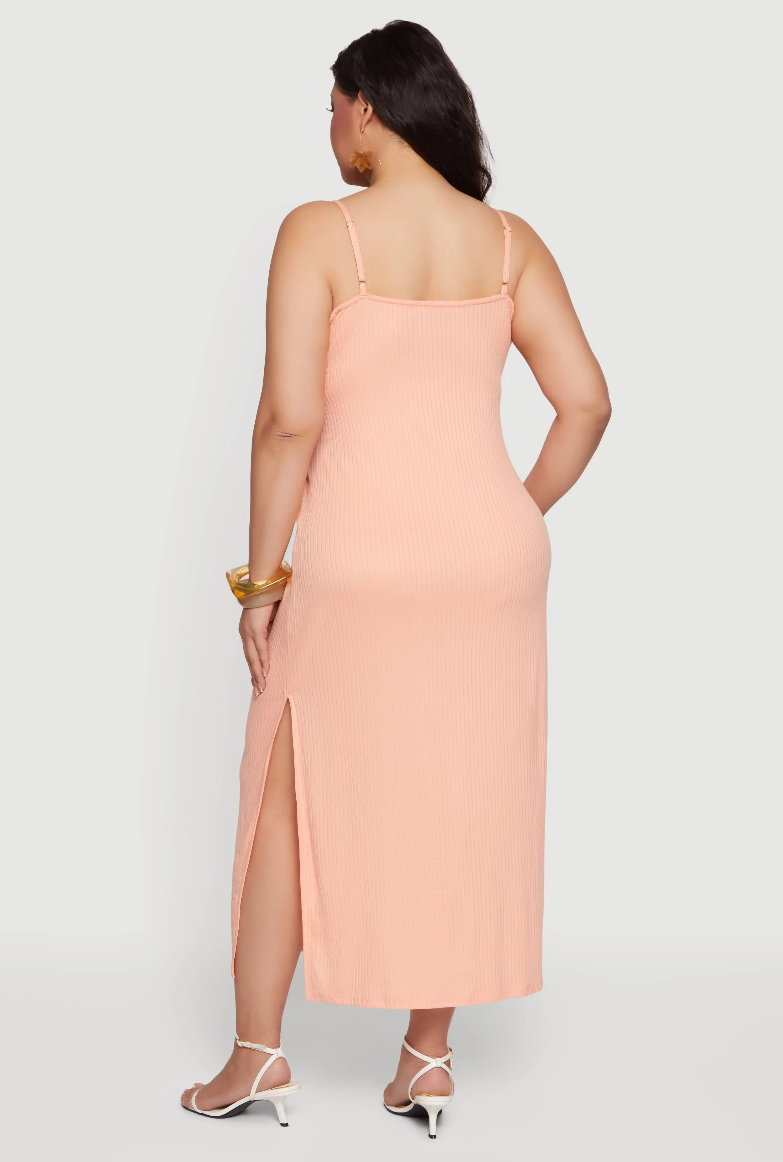Plus Size Sleeveless Ribbed Knit Maxi Dress with Side Slit sold by Rainbow product image thumbnail 3