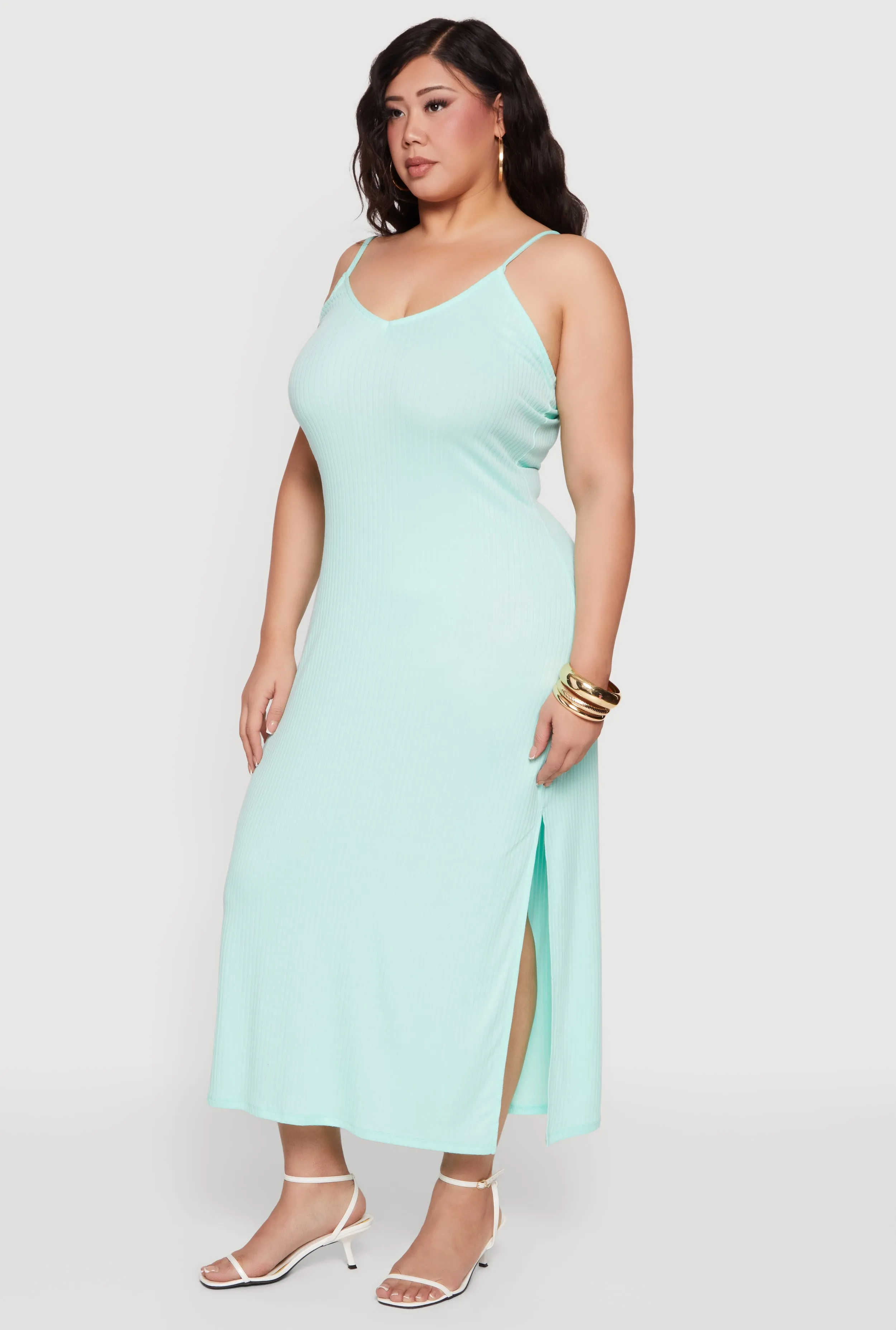 Plus Size Sleeveless Ribbed Knit Maxi Dress with Side Slit sold by Rainbow product image thumbnail 2
