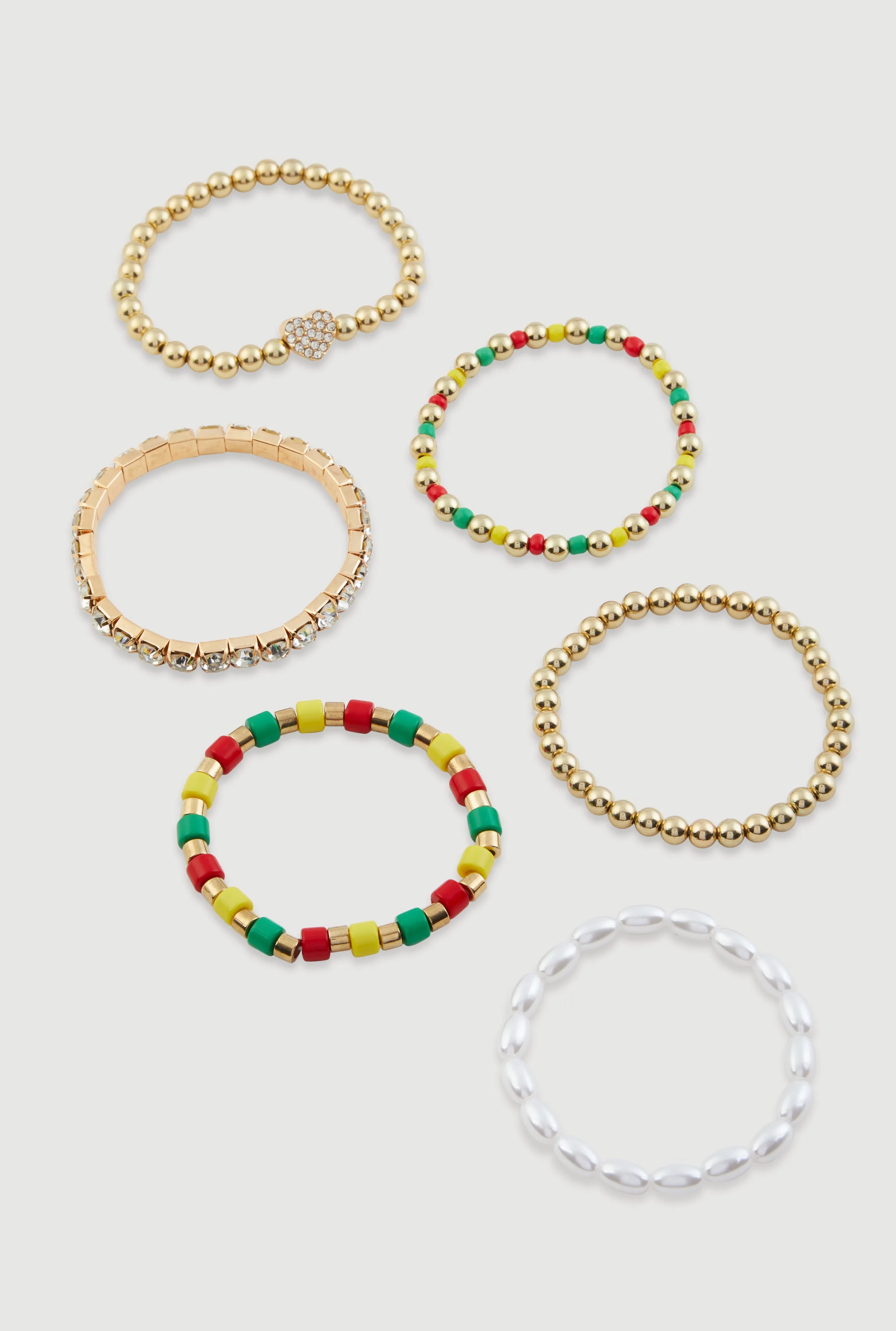 Pearl Rhinestone Studded Color Blocked Beaded Stretch Bracelets sold by Rainbow product image thumbnail 3