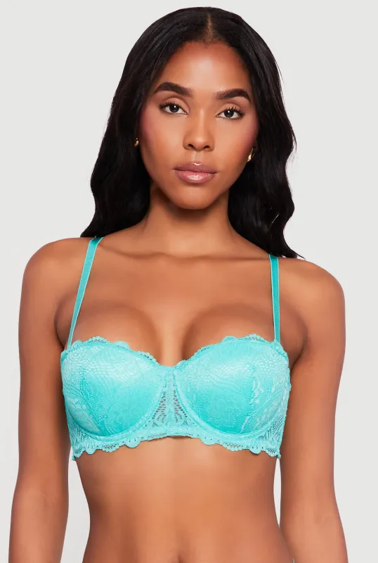 Scalloped Floral Lace Convertible to Strapless Balconette Bra sold by Rainbow