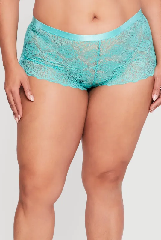 Plus Size Floral Patterned Lace Boyshort Panty sold by Rainbow