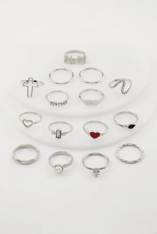 Assorted Cubic Zirconia Metallic Rings Set of 15 made by Rainbow