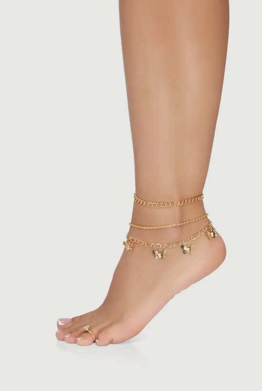 Cubic Zirconia Butterfly Anklets and Toe Ring Set sold by Rainbow