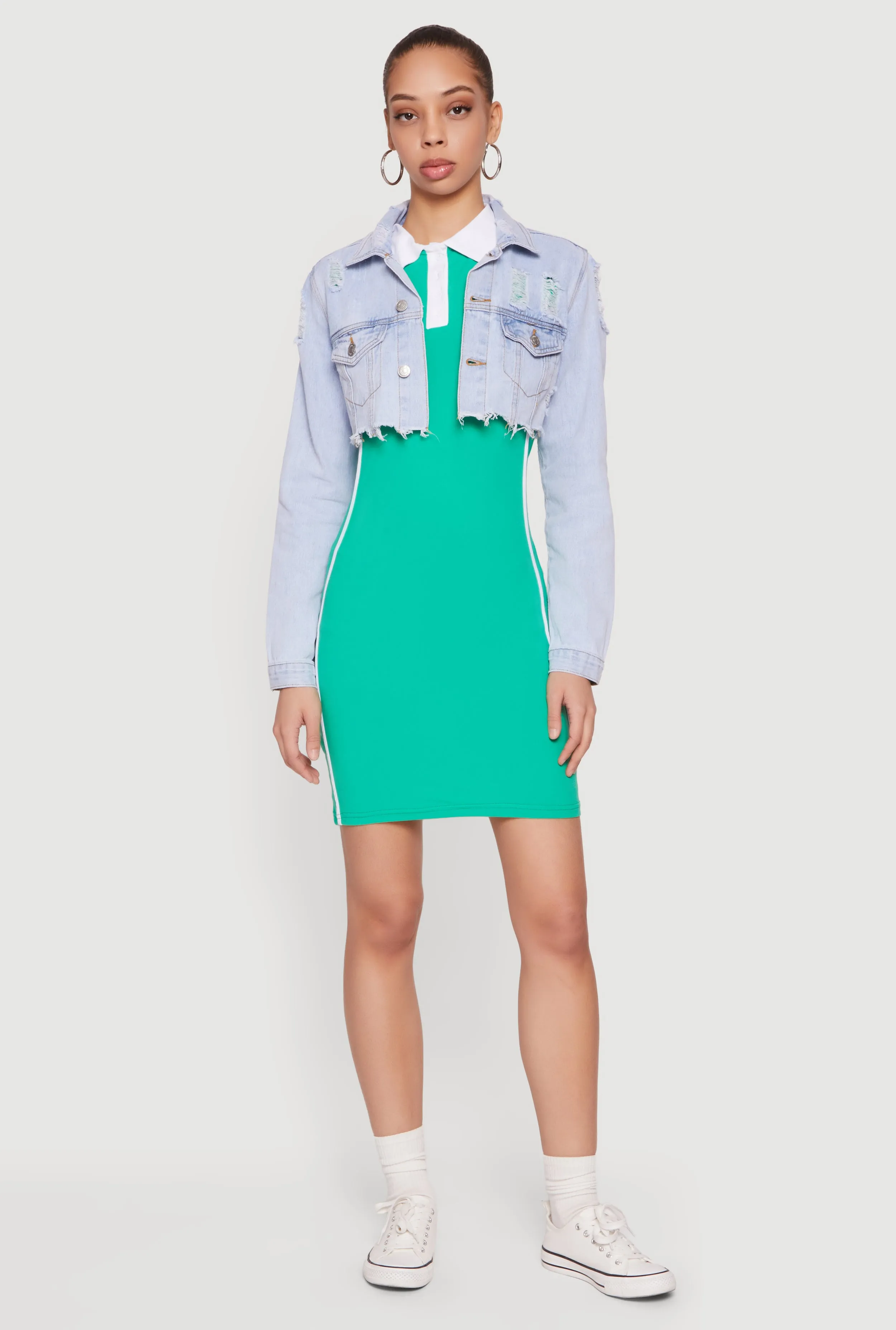 Almost Famous Distressed Cropped Denim Jacket sold by Rainbow product image thumbnail 3