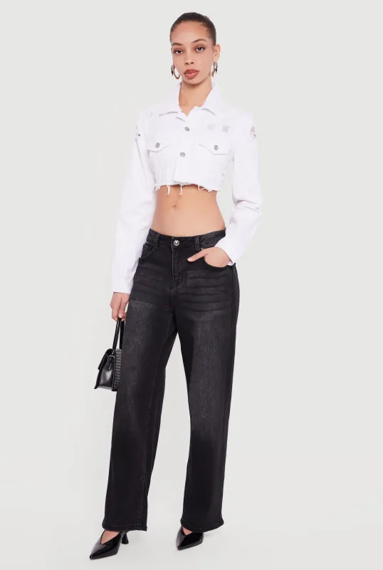 Almost Famous Distressed Cropped Denim Jacket sold by Rainbow