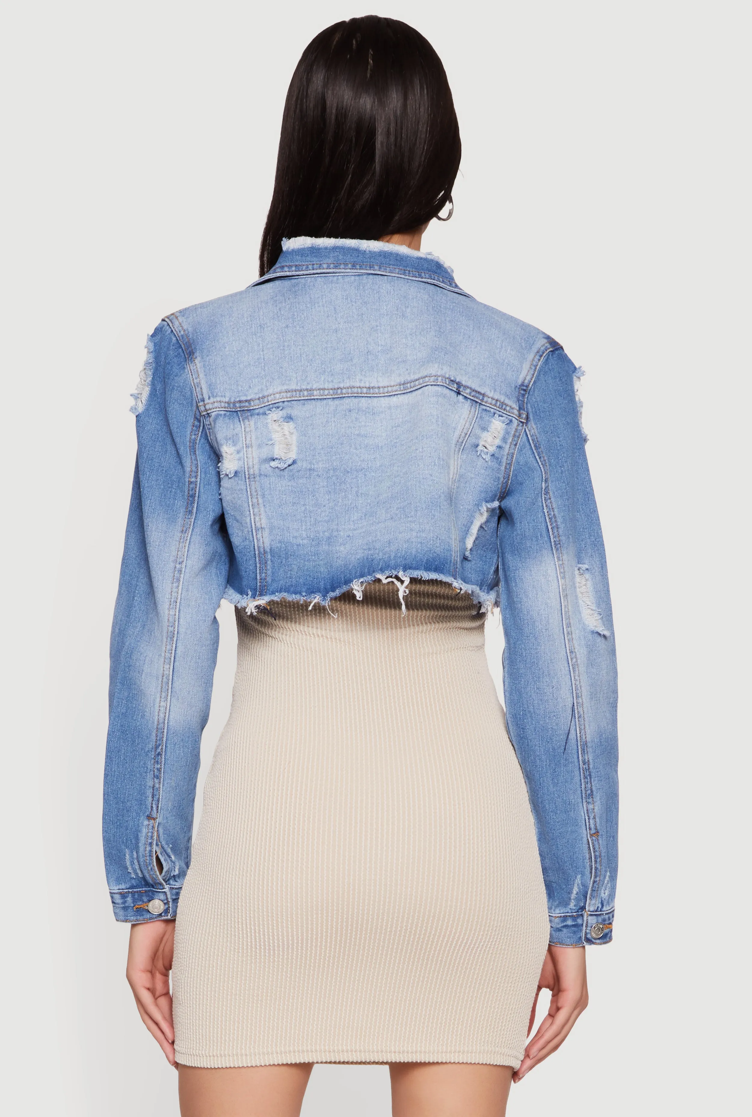 Almost Famous Distressed Cropped Denim Jacket sold by Rainbow product image thumbnail 5