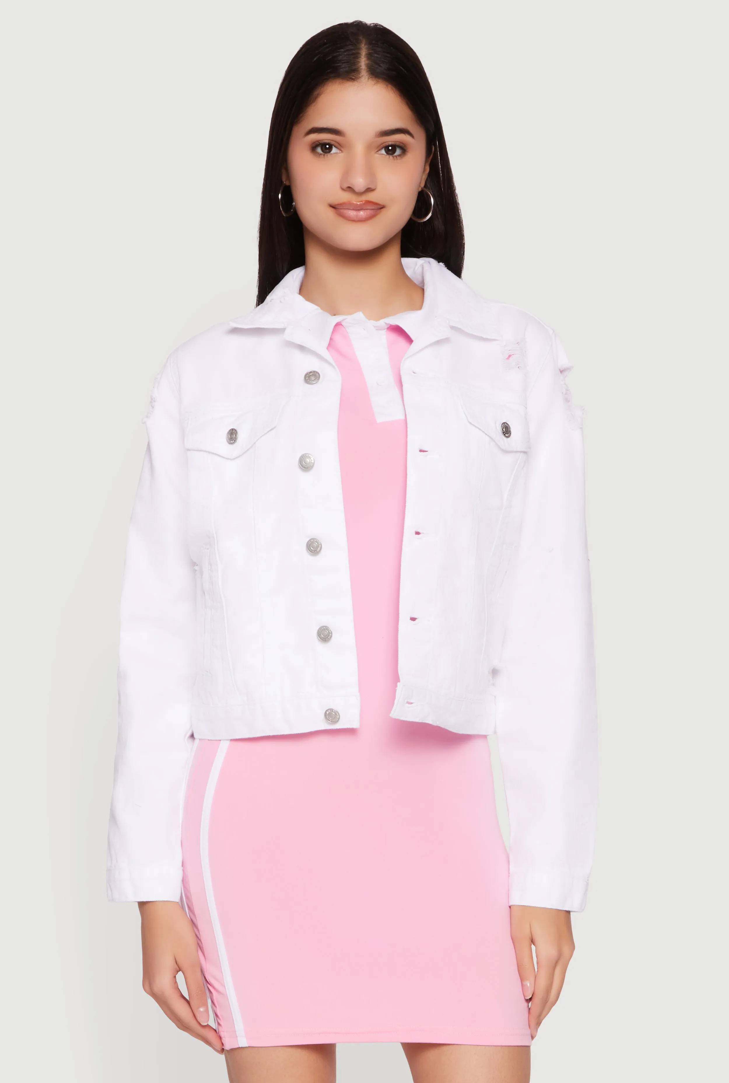 Almost Famous Button Front Distressed Denim Jacket sold by Rainbow product image thumbnail 2