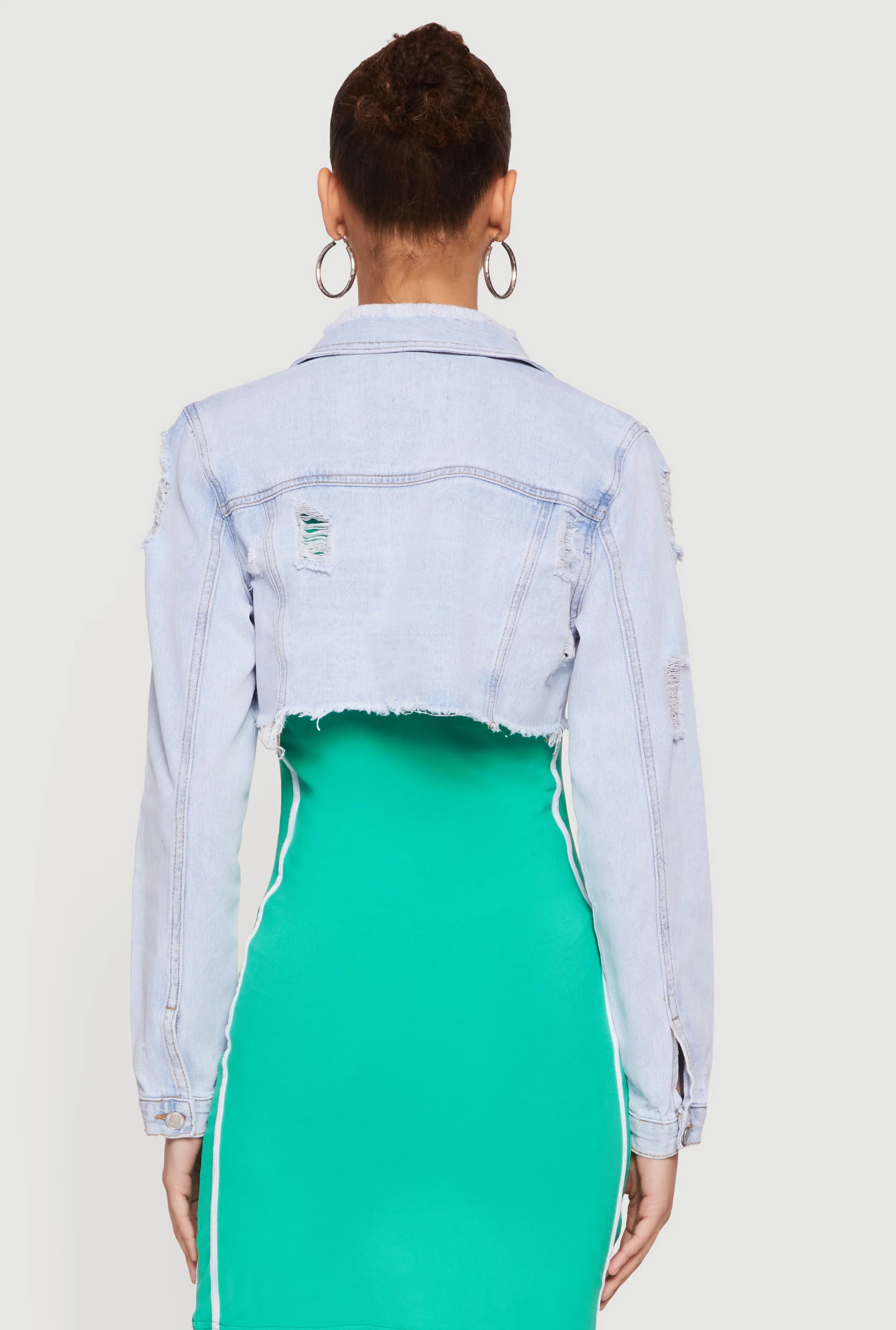 Almost Famous Distressed Cropped Denim Jacket sold by Rainbow product image thumbnail 5