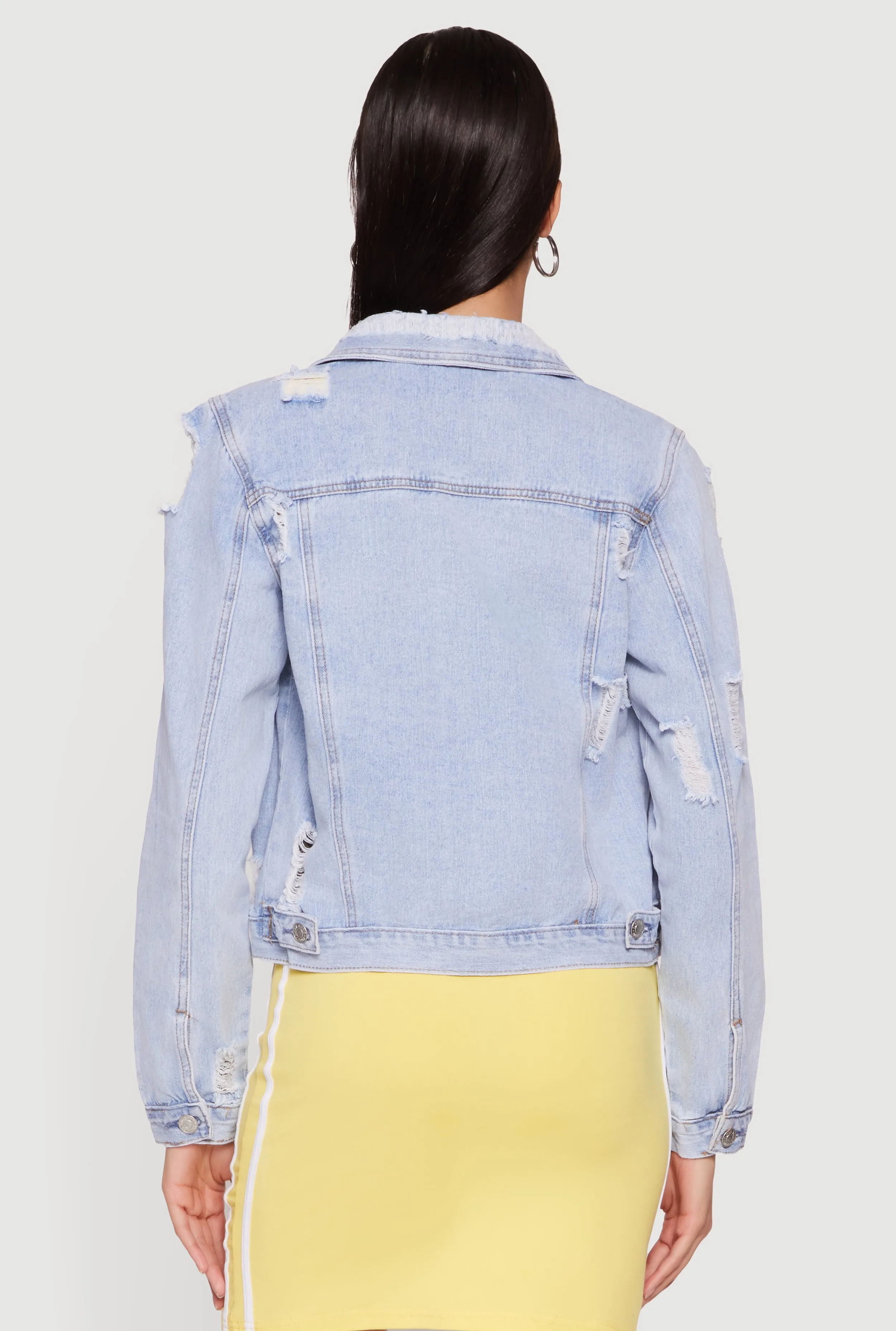 Almost Famous Button Front Distressed Denim Jacket sold by Rainbow product image thumbnail 5