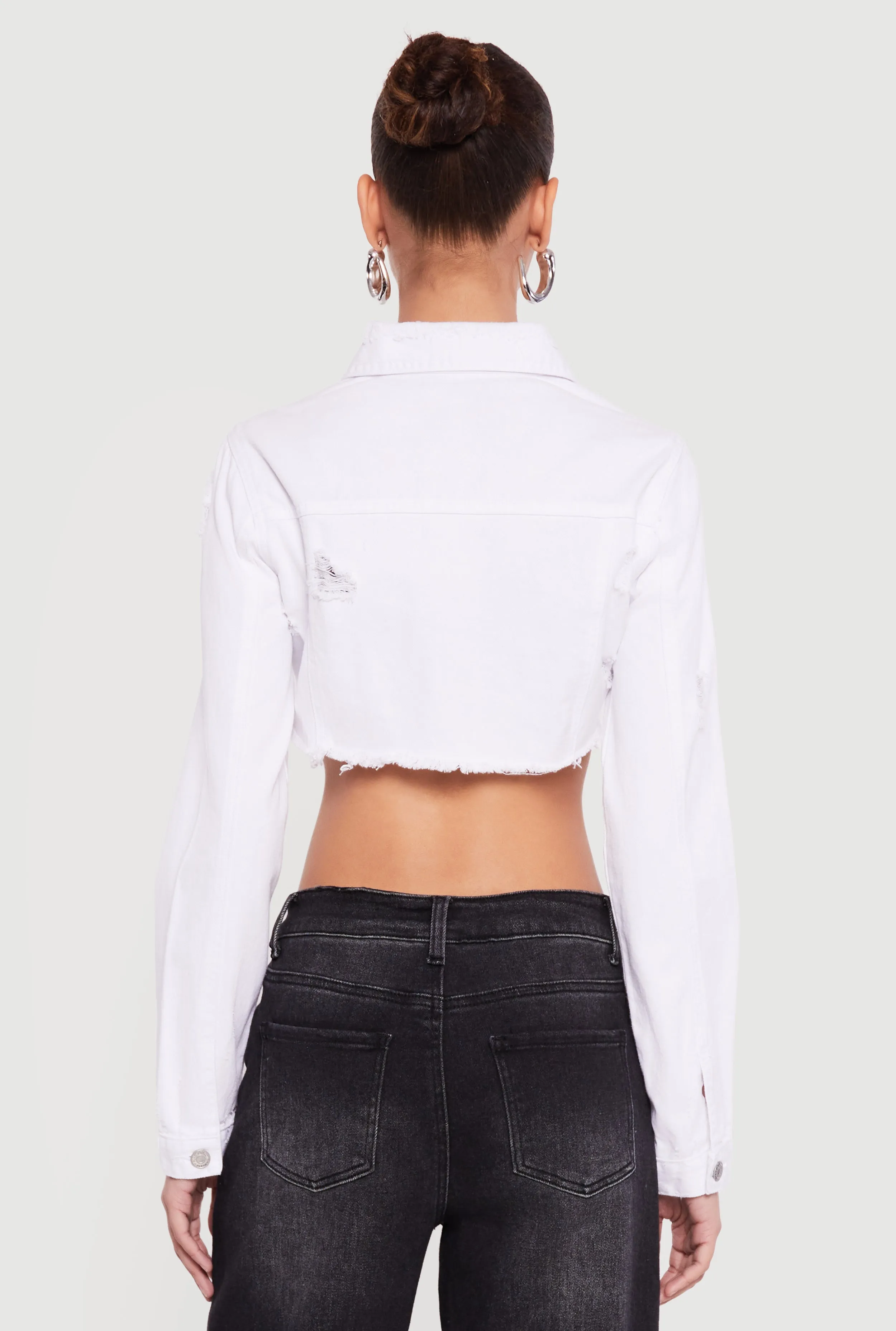 Almost Famous Distressed Cropped Denim Jacket sold by Rainbow product image thumbnail 5