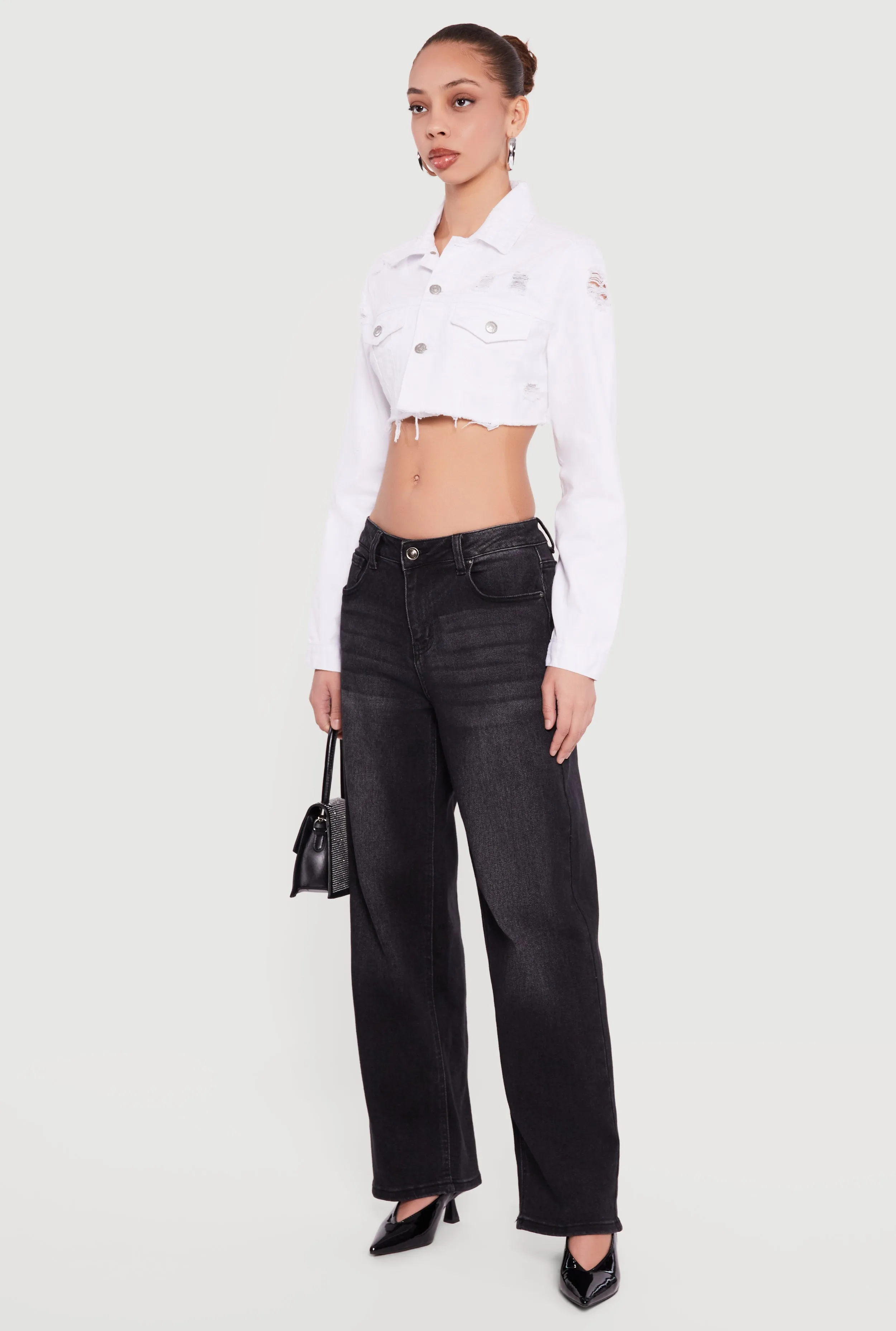 Almost Famous Distressed Cropped Denim Jacket sold by Rainbow product image thumbnail 3