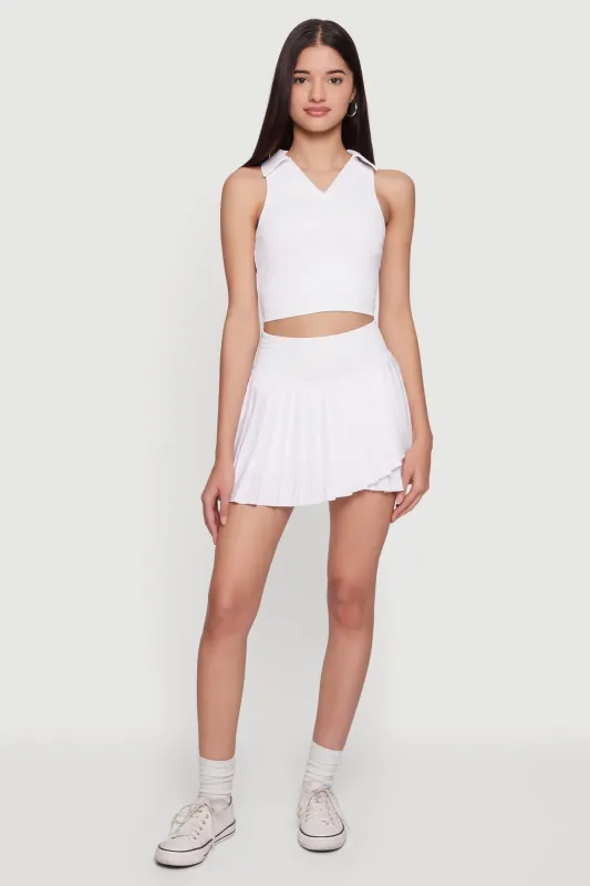 Drop Waist Faux Wrap Lined Pleated Skirt sold by Rainbow