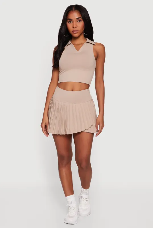 Drop Waist Faux Wrap Lined Pleated Skirt sold by Rainbow