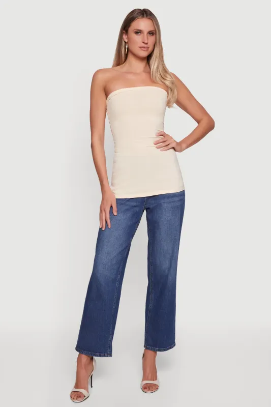 Solid Ruched Strapless Top sold by Rainbow