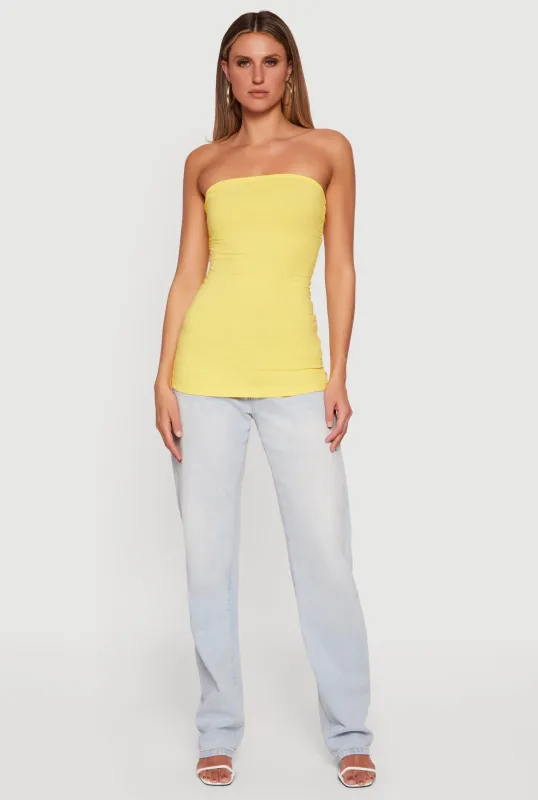 Solid Ruched Strapless Top sold by Rainbow