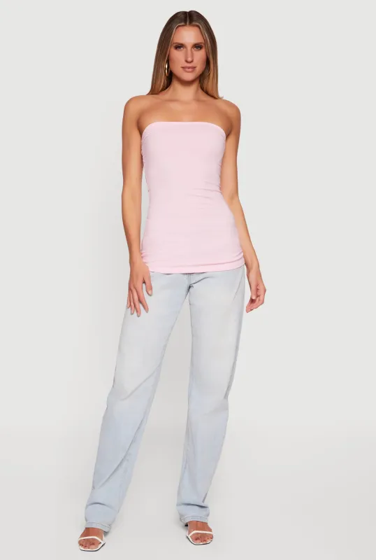 Solid Ruched Strapless Top sold by Rainbow