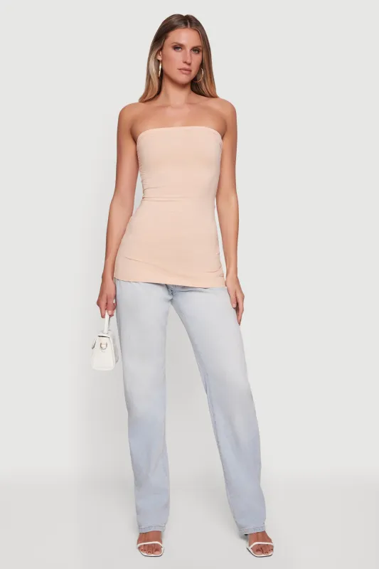 Solid Ruched Strapless Top sold by Rainbow