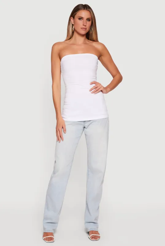 Solid Ruched Strapless Top sold by Rainbow