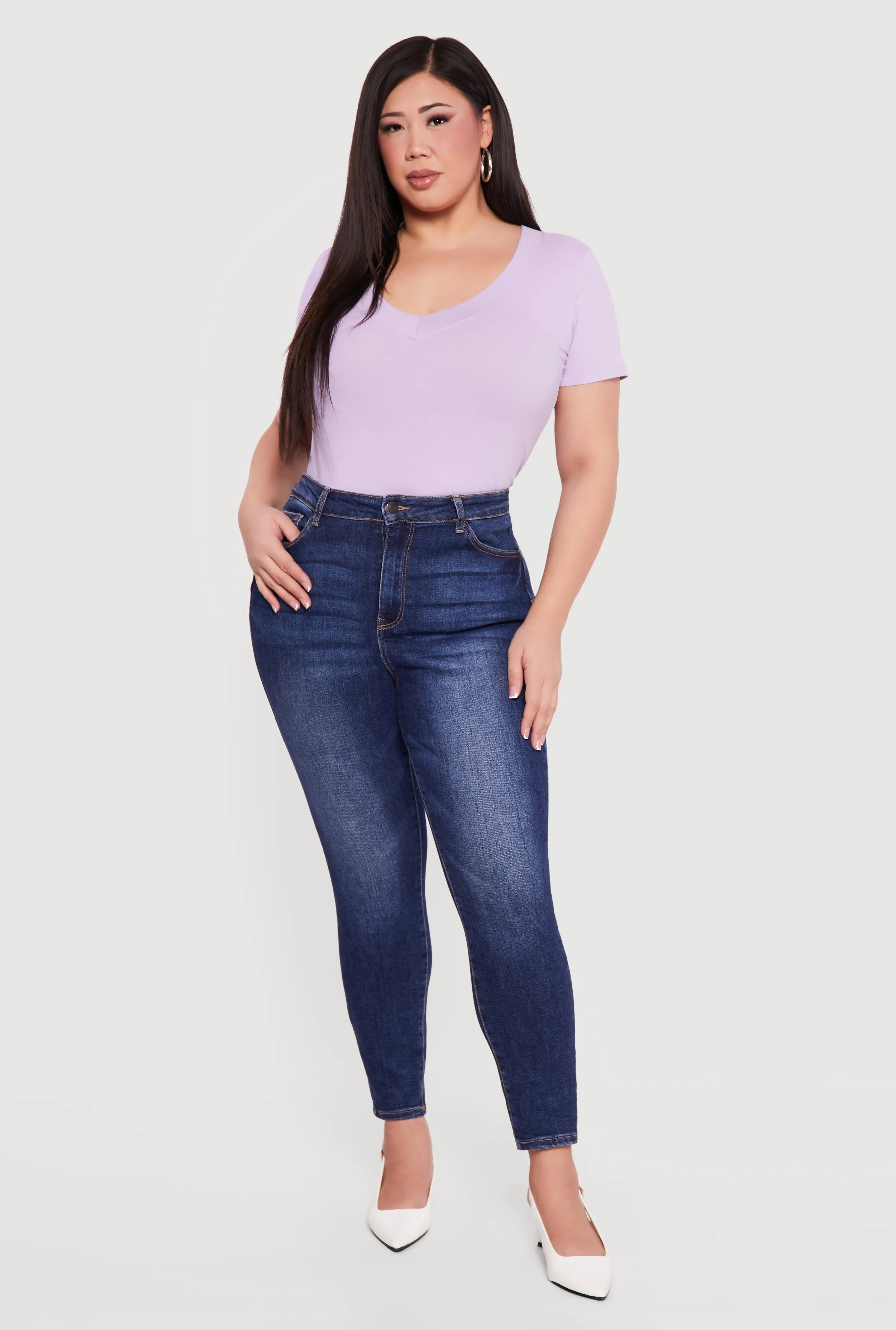 Plus Size V Neck Short Sleeve Tee sold by Rainbow