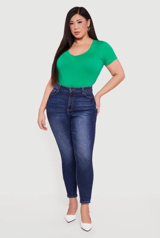 Plus Size V Neck Short Sleeve Tee sold by Rainbow