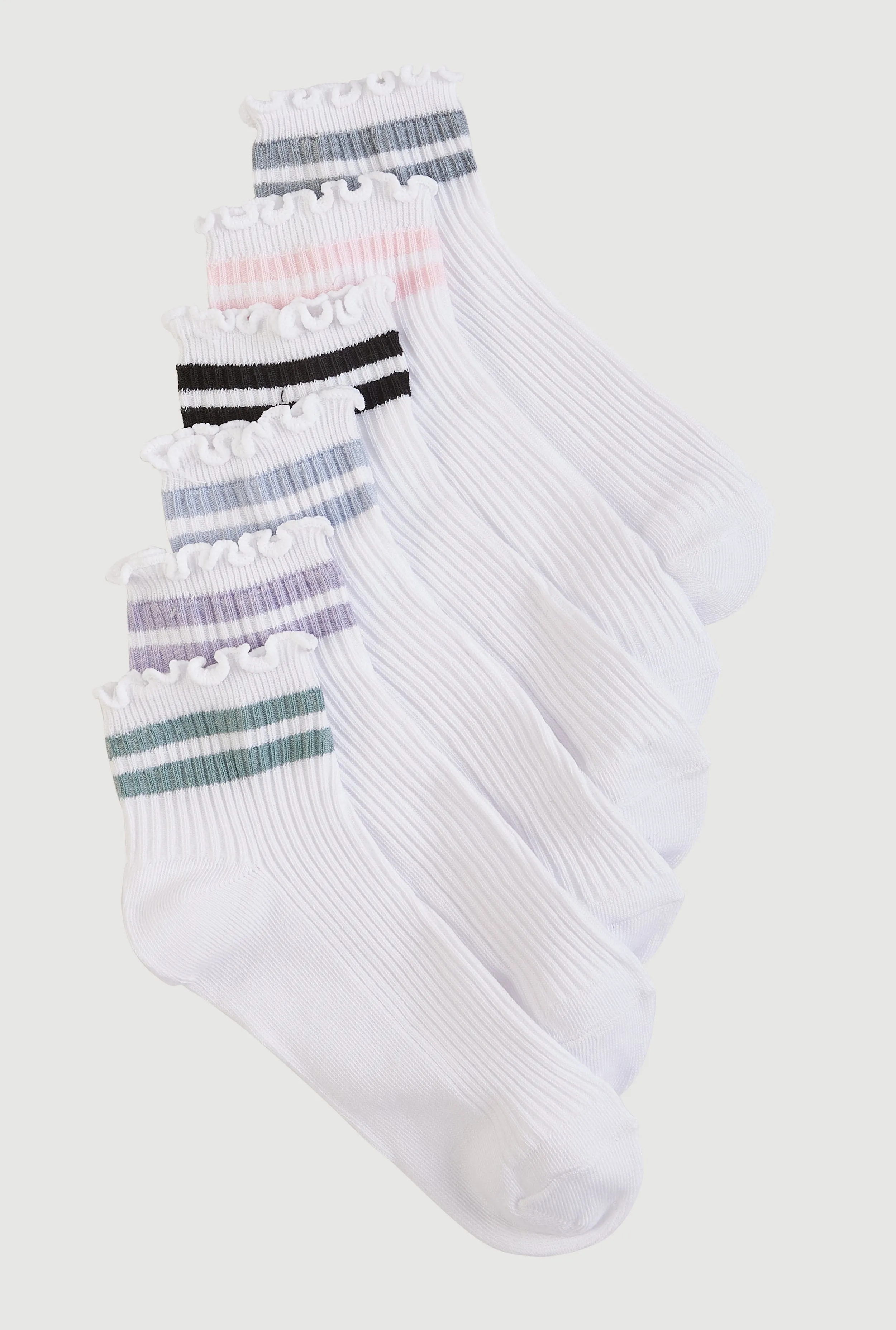 Varsity Stripe Detail Quarter Socks 6 Pack Size 4-10 sold by Rainbow
