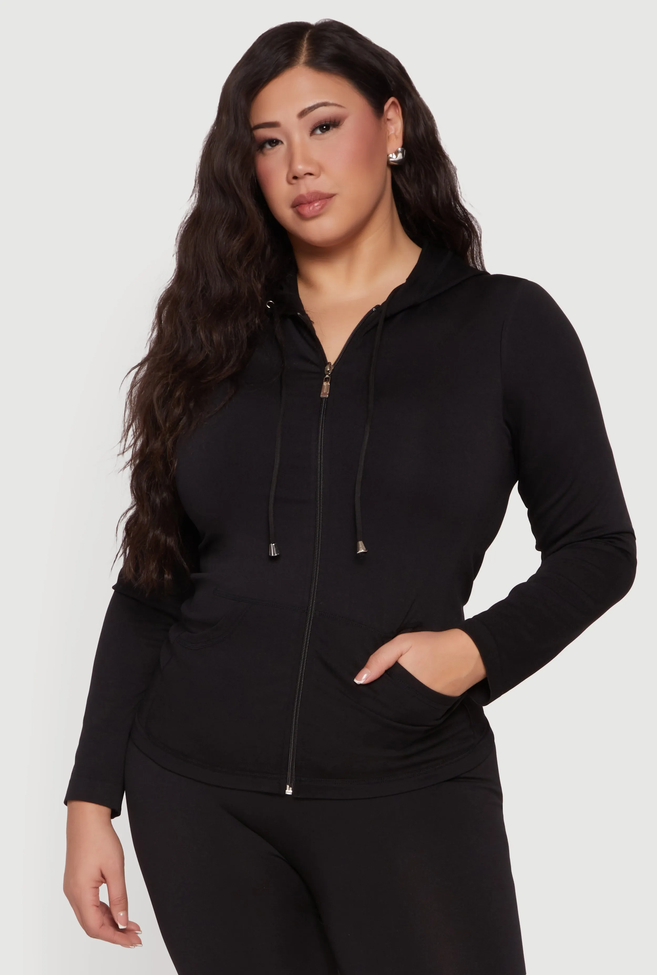 Plus Size Solid Zip Front Hoodie sold by Rainbow product image thumbnail 2