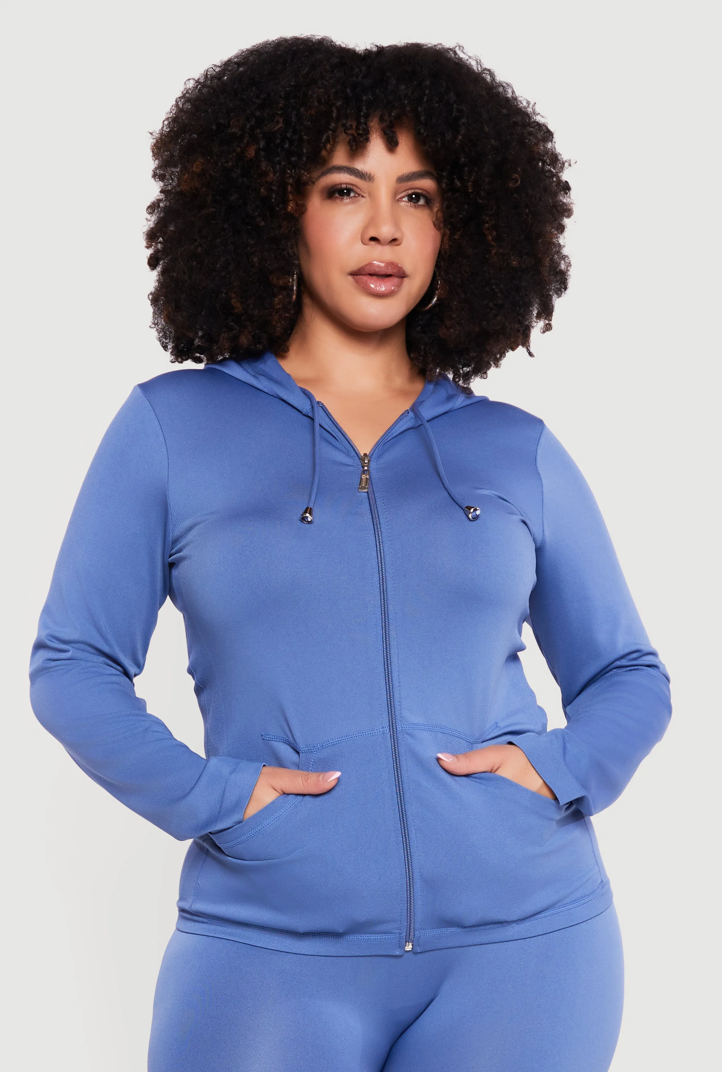 Plus Size Solid Zip Front Hoodie sold by Rainbow