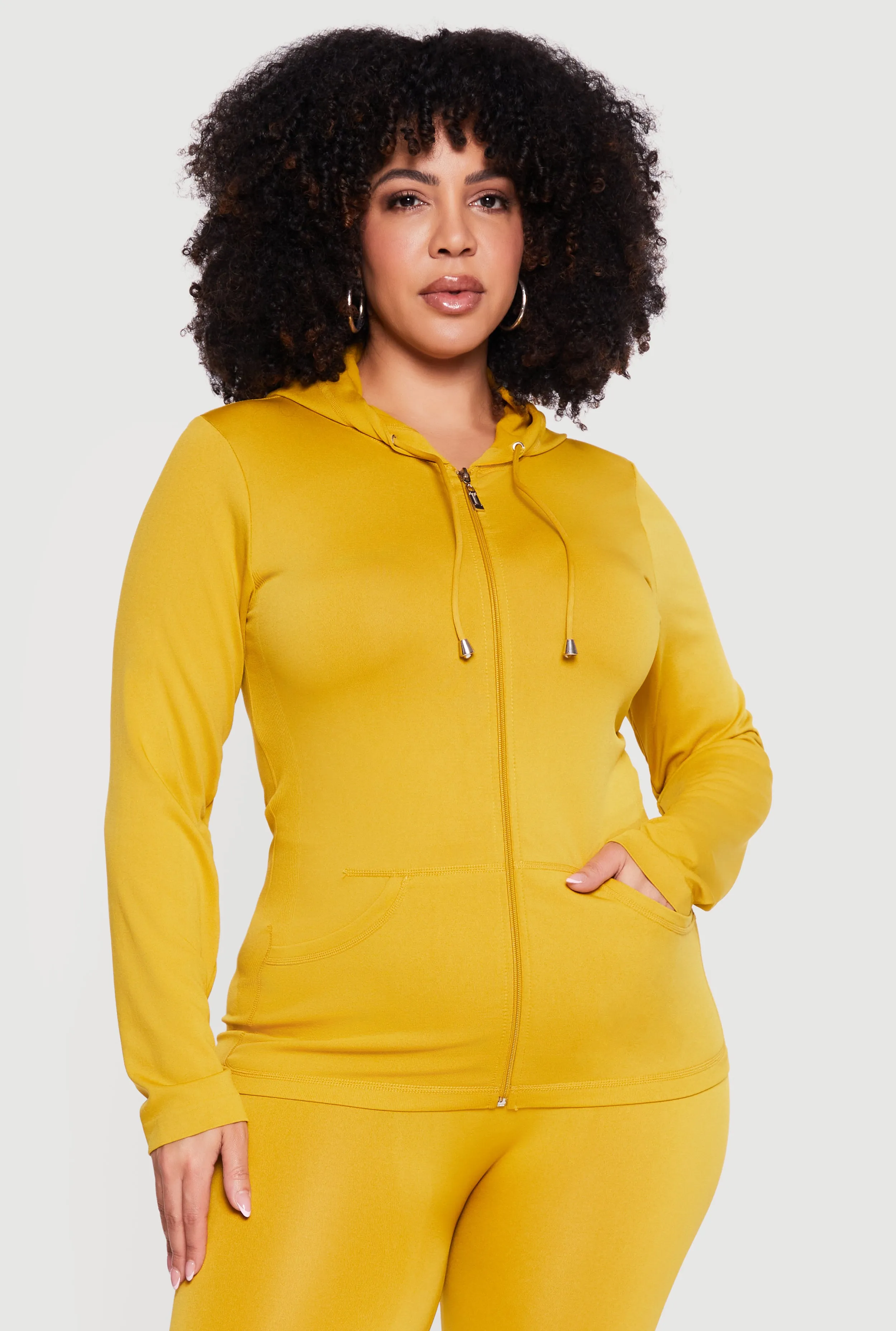 Plus Size Solid Zip Front Hoodie sold by Rainbow
