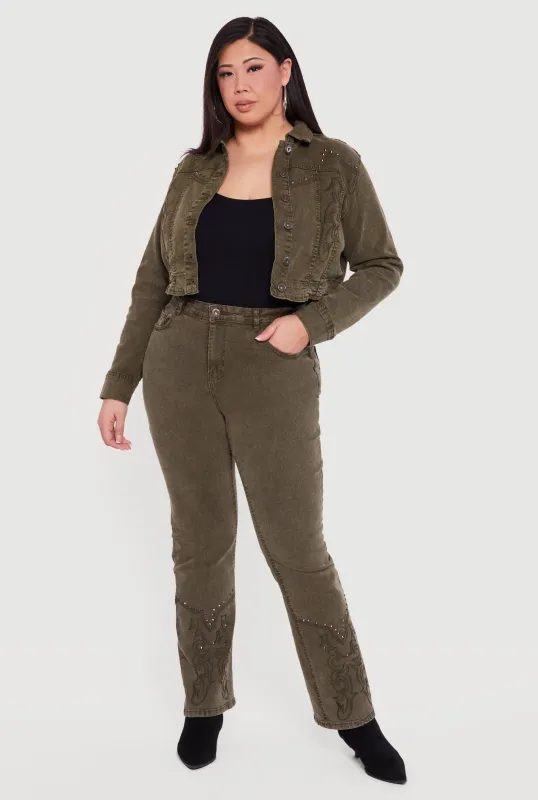 Plus Size Western Decorative Stitch Straight Leg Jeans made by Rainbow