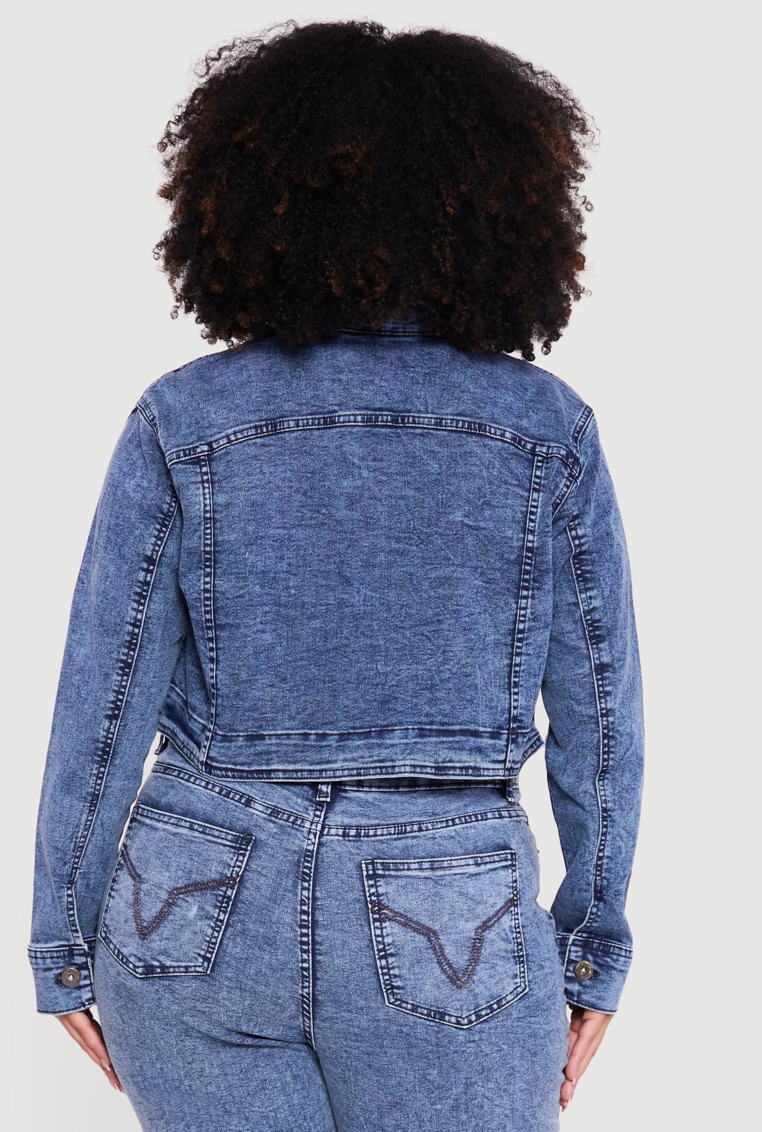 Plus Size Studded Western Decorative Stitch Jean Jacket sold by Rainbow product image thumbnail 5