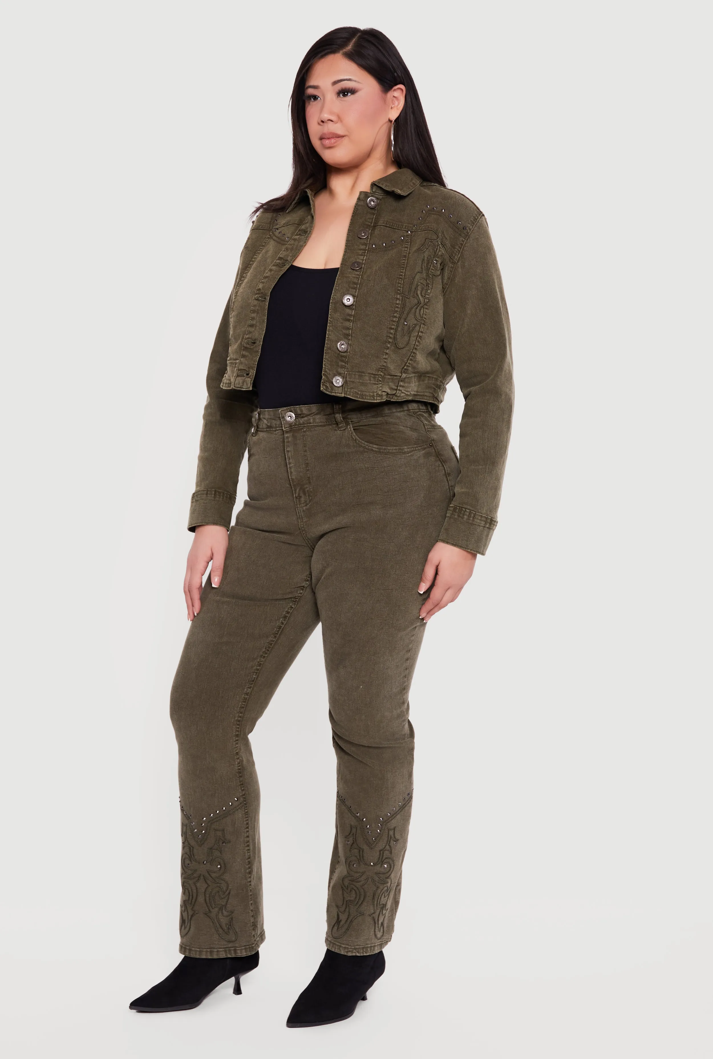 Plus Size Studded Western Decorative Stitch Jean Jacket sold by Rainbow product image thumbnail 3