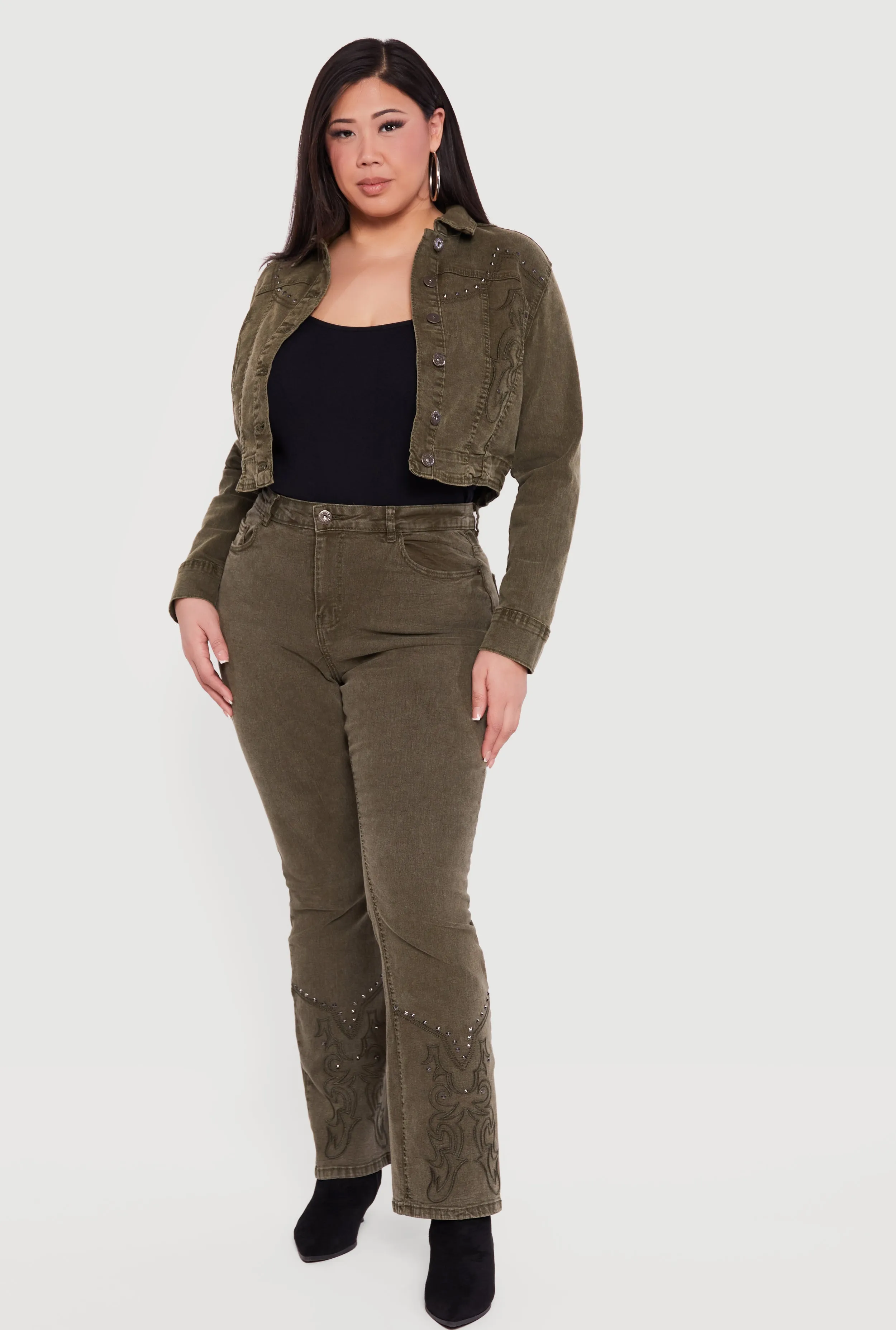 Plus Size Studded Western Decorative Stitch Jean Jacket sold by Rainbow product image thumbnail 2