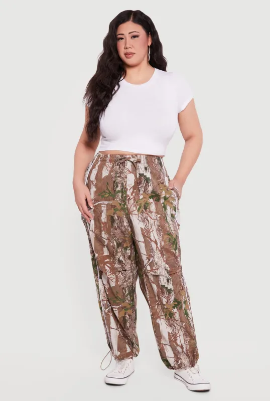 Plus Size Hunter Camo Drawstring Waist Joggers made by Rainbow