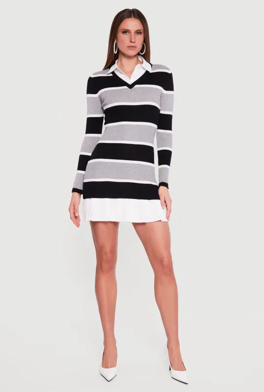 Striped Layered Look Sweater Dress sold by Rainbow