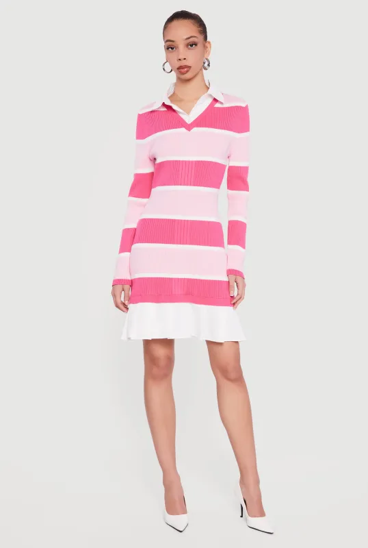 Striped Layered Look Sweater Dress sold by Rainbow