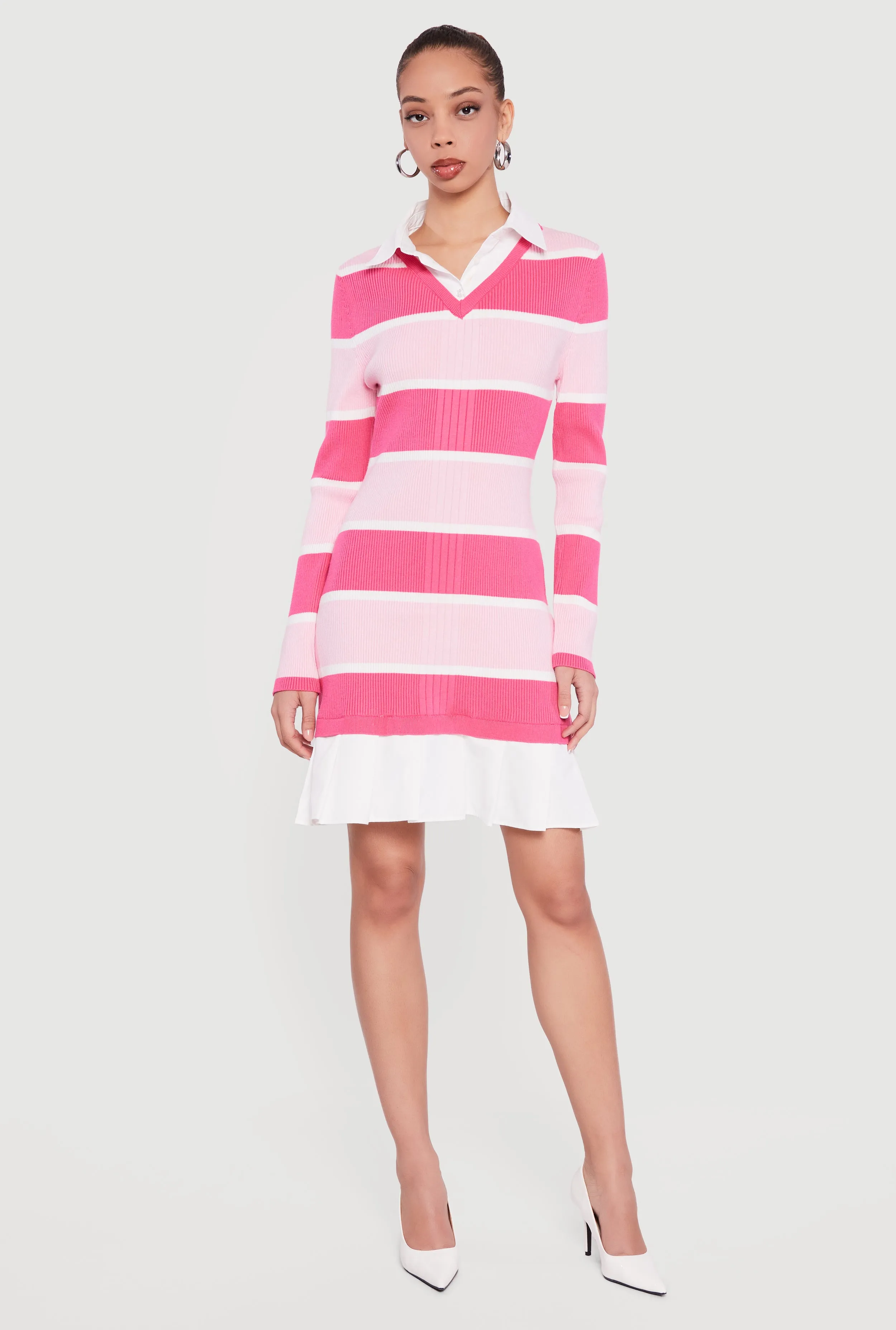 Striped Layered Look Sweater Dress sold by Rainbow