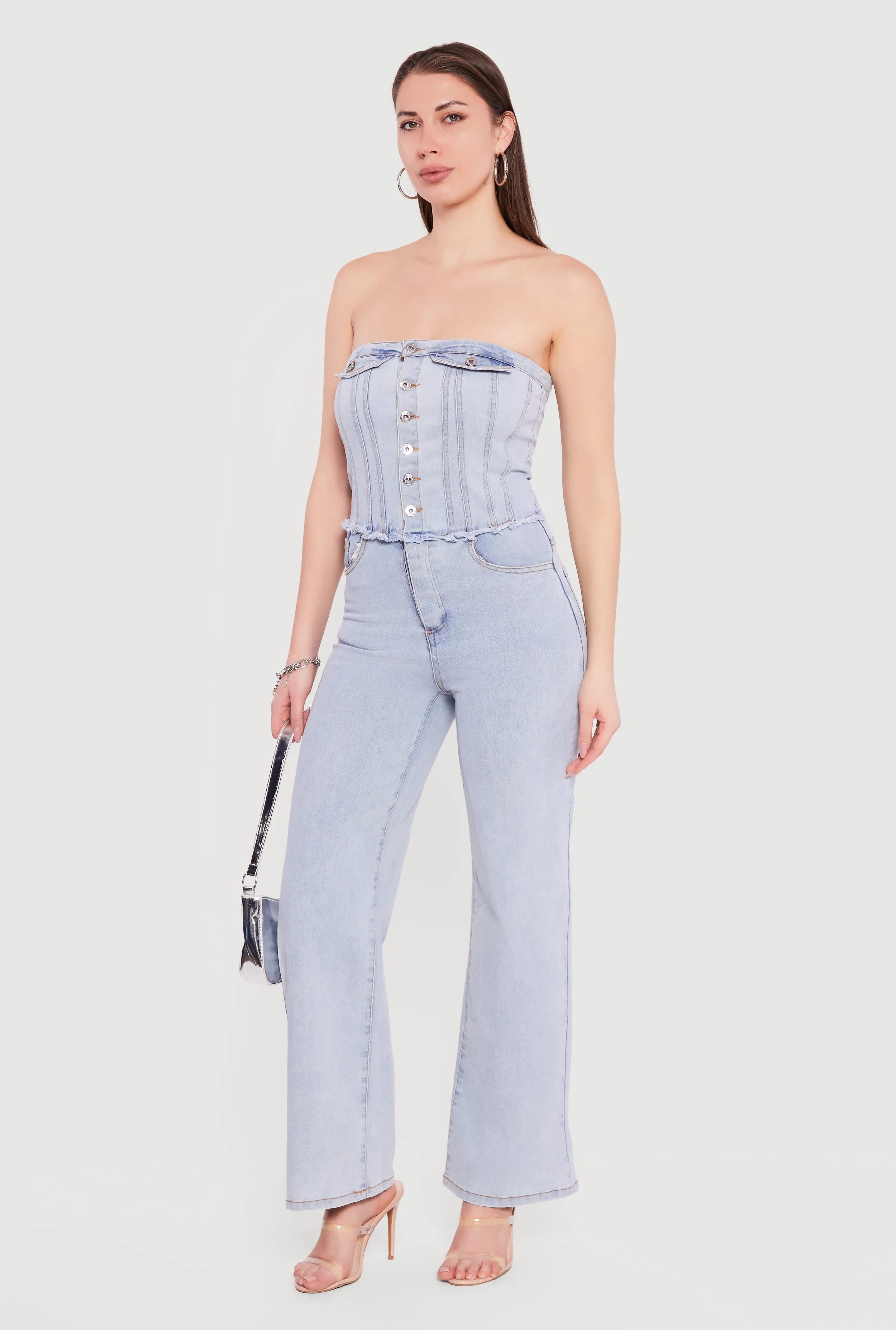 Corset Detail Straight Leg Denim Jumpsuit sold by Rainbow product image thumbnail 2