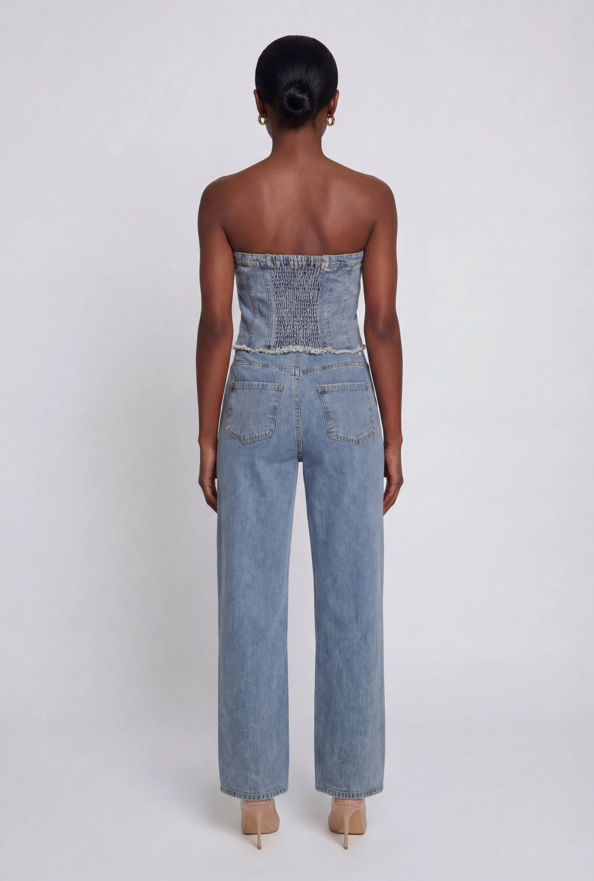 Corset Detail Straight Leg Denim Jumpsuit sold by Rainbow product image thumbnail 3