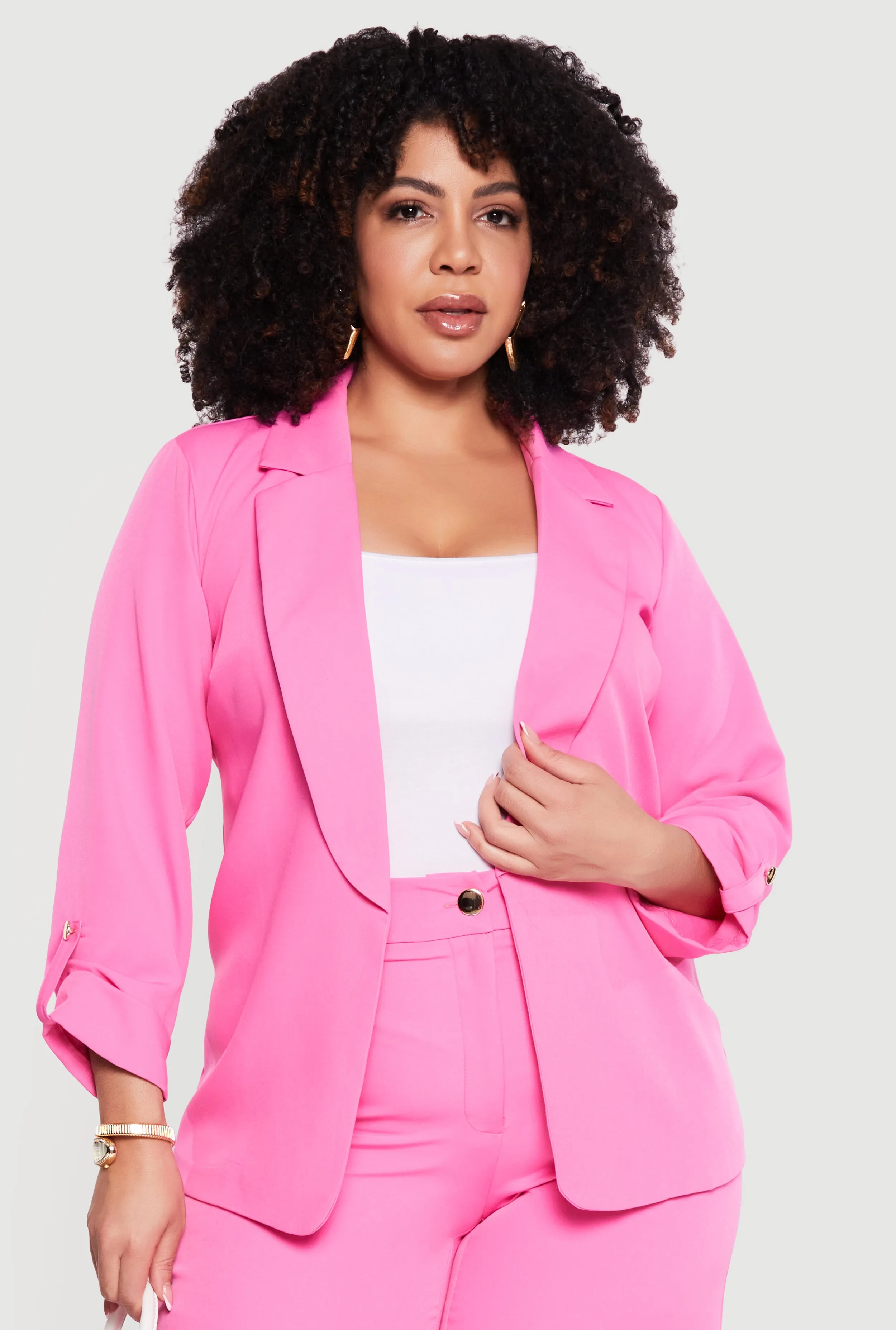 Plus Size Crepe Knit Tabbed Sleeve Open Front Blazer sold by Rainbow product image thumbnail 5