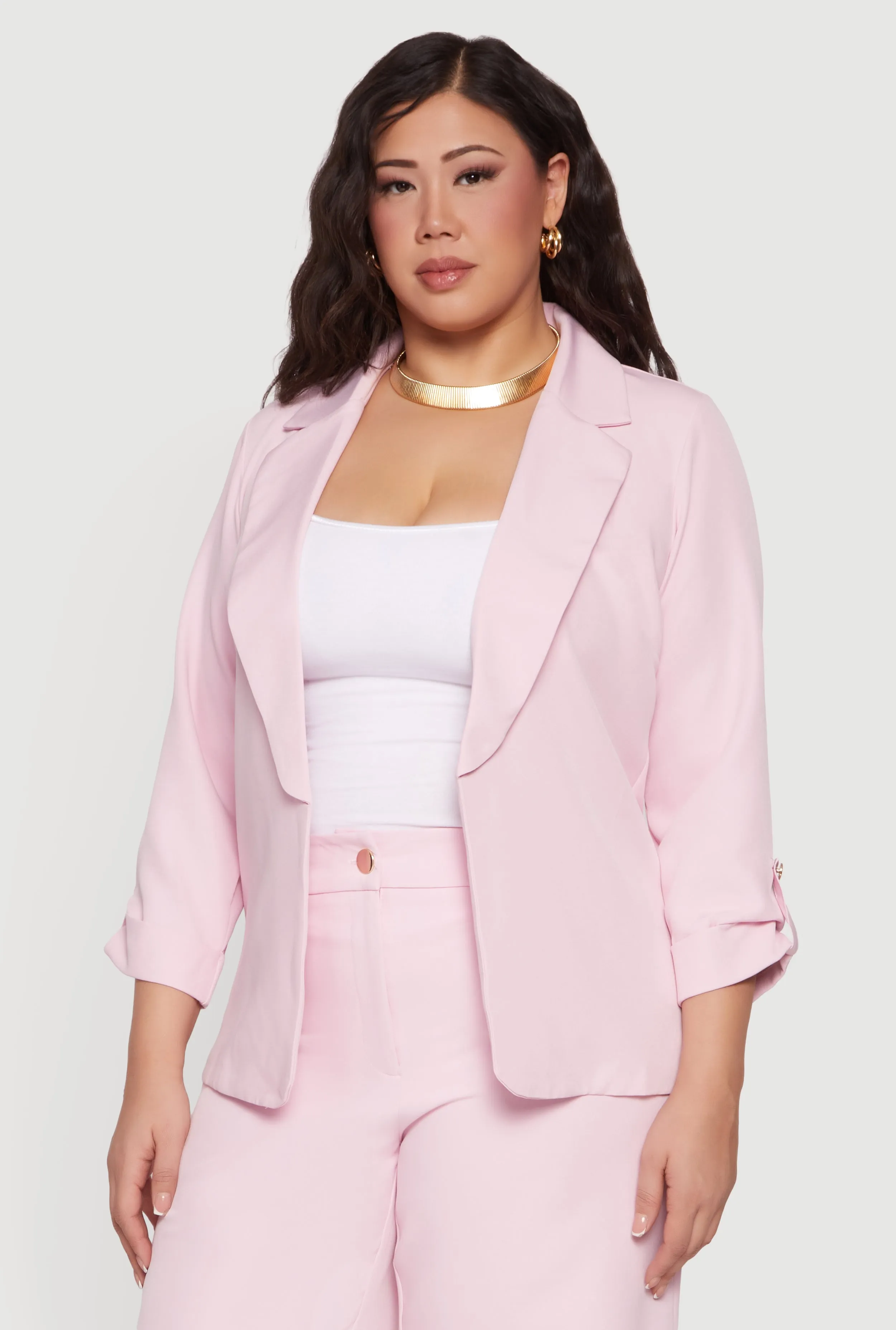 Plus Size Crepe Knit Tabbed Sleeve Open Front Blazer sold by Rainbow product image thumbnail 4