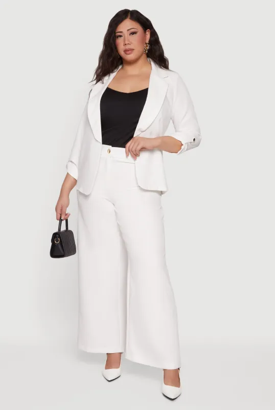 Plus Size High Waisted Wide Leg Crepe Knit Dress Pants sold by Rainbow