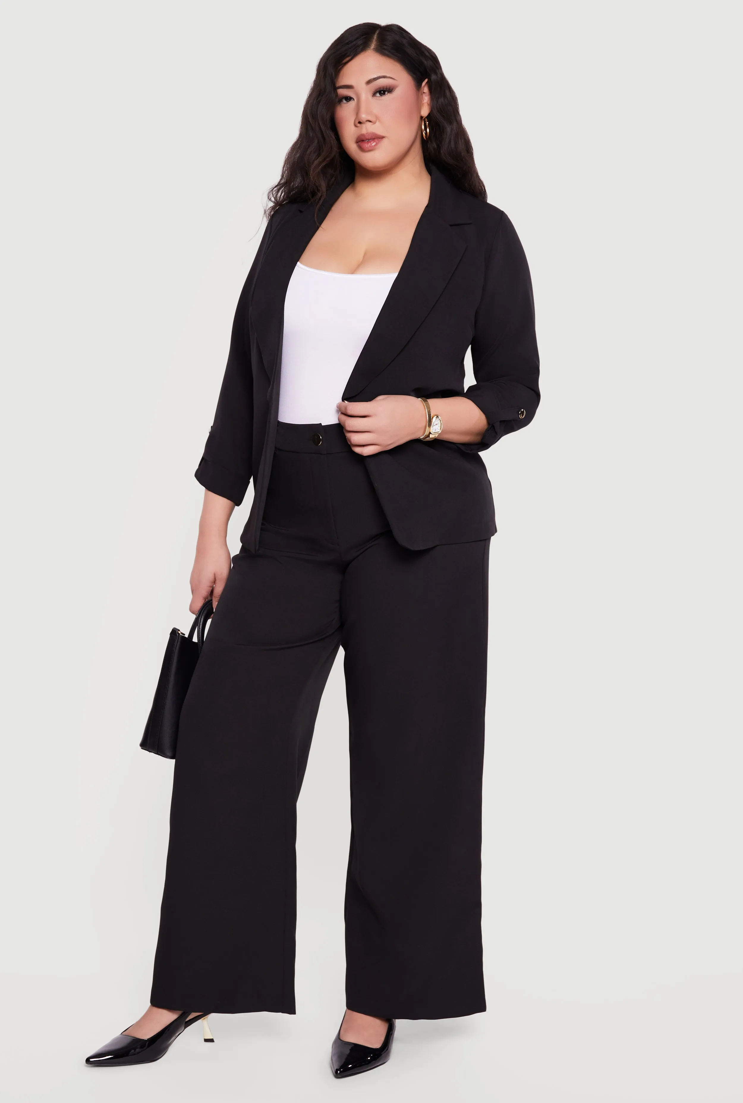 Plus Size High Waisted Wide Leg Crepe Knit Dress Pants sold by Rainbow