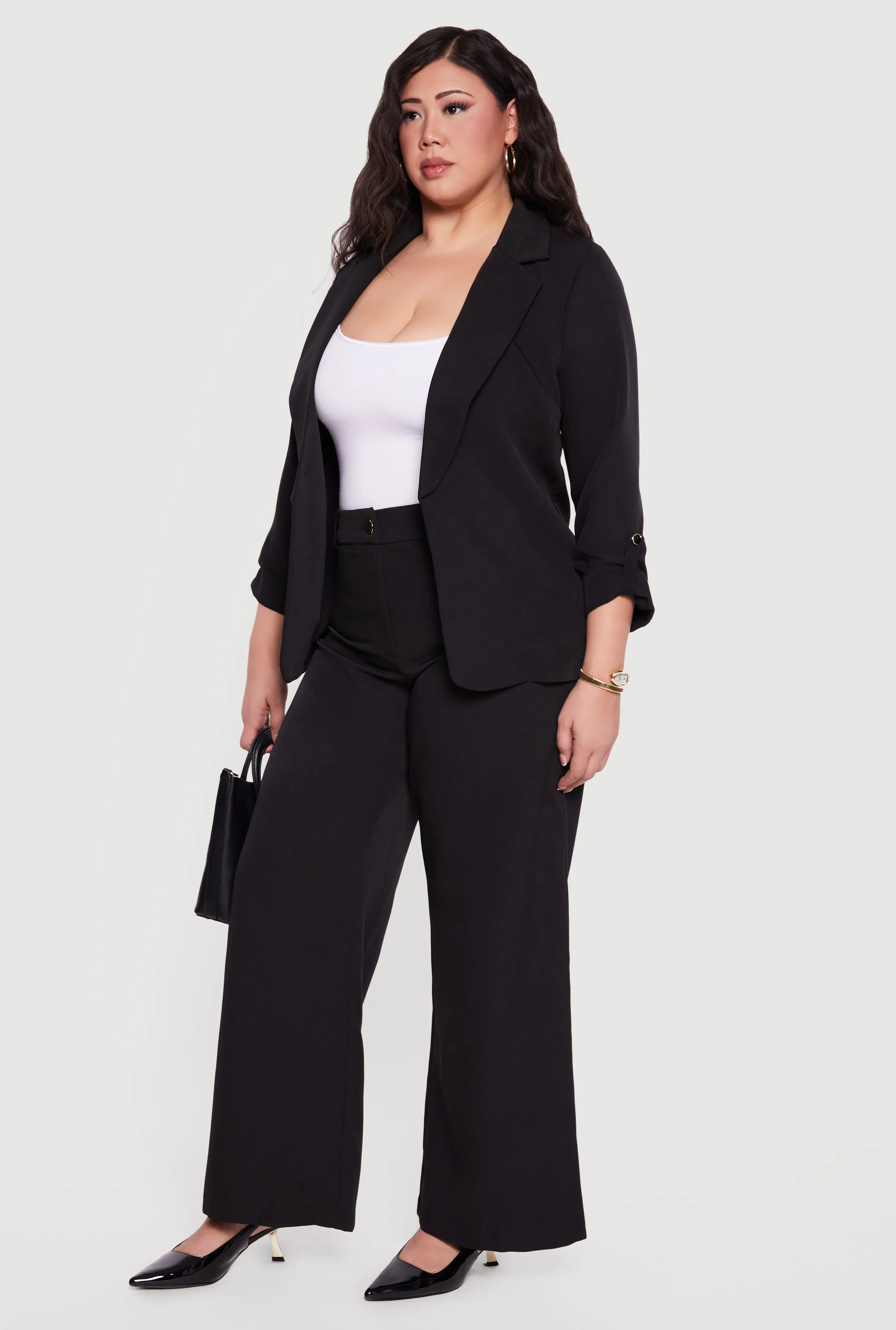 Plus Size High Waisted Wide Leg Crepe Knit Dress Pants sold by Rainbow product image thumbnail 2