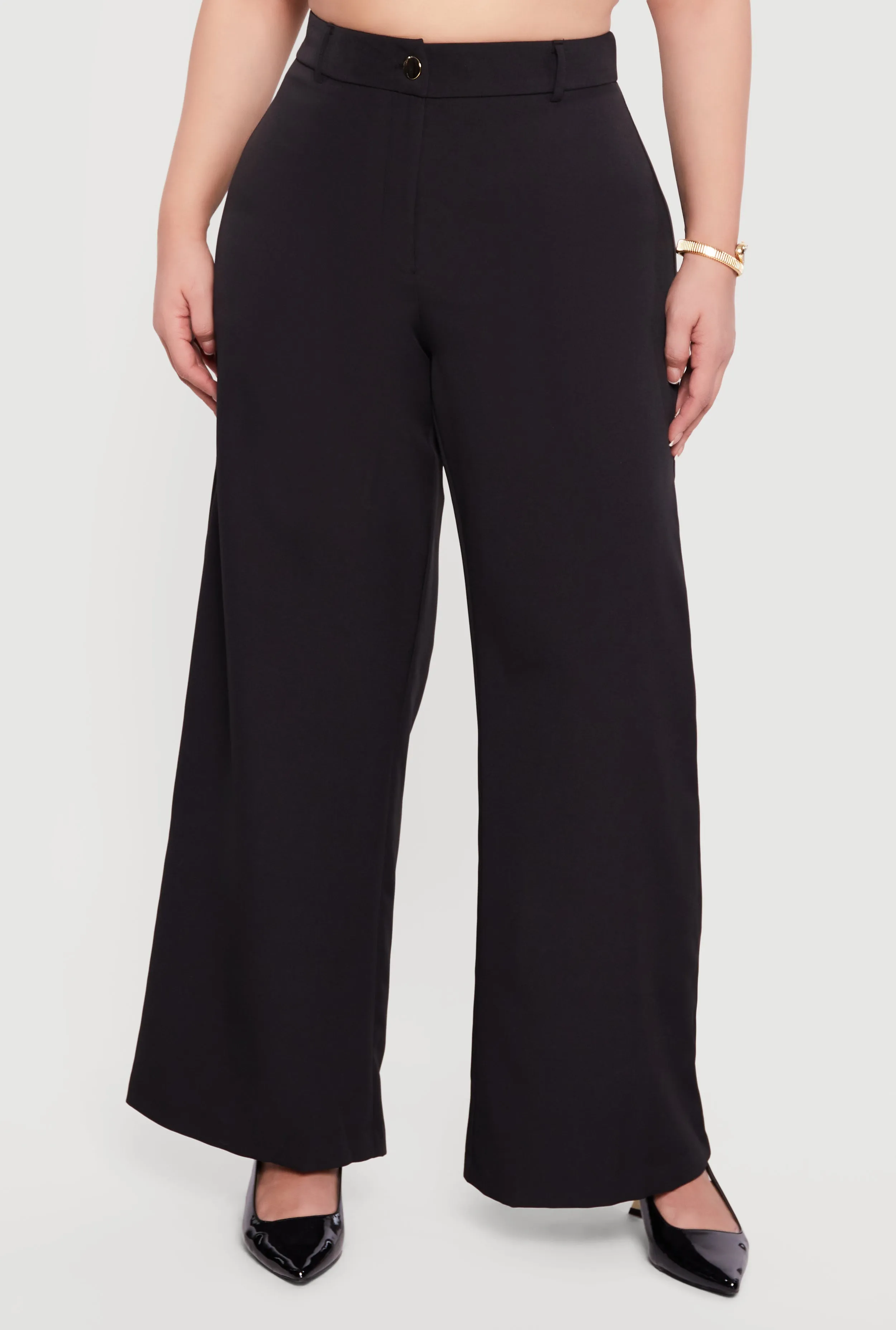 Plus Size High Waisted Wide Leg Crepe Knit Dress Pants sold by Rainbow product image thumbnail 3